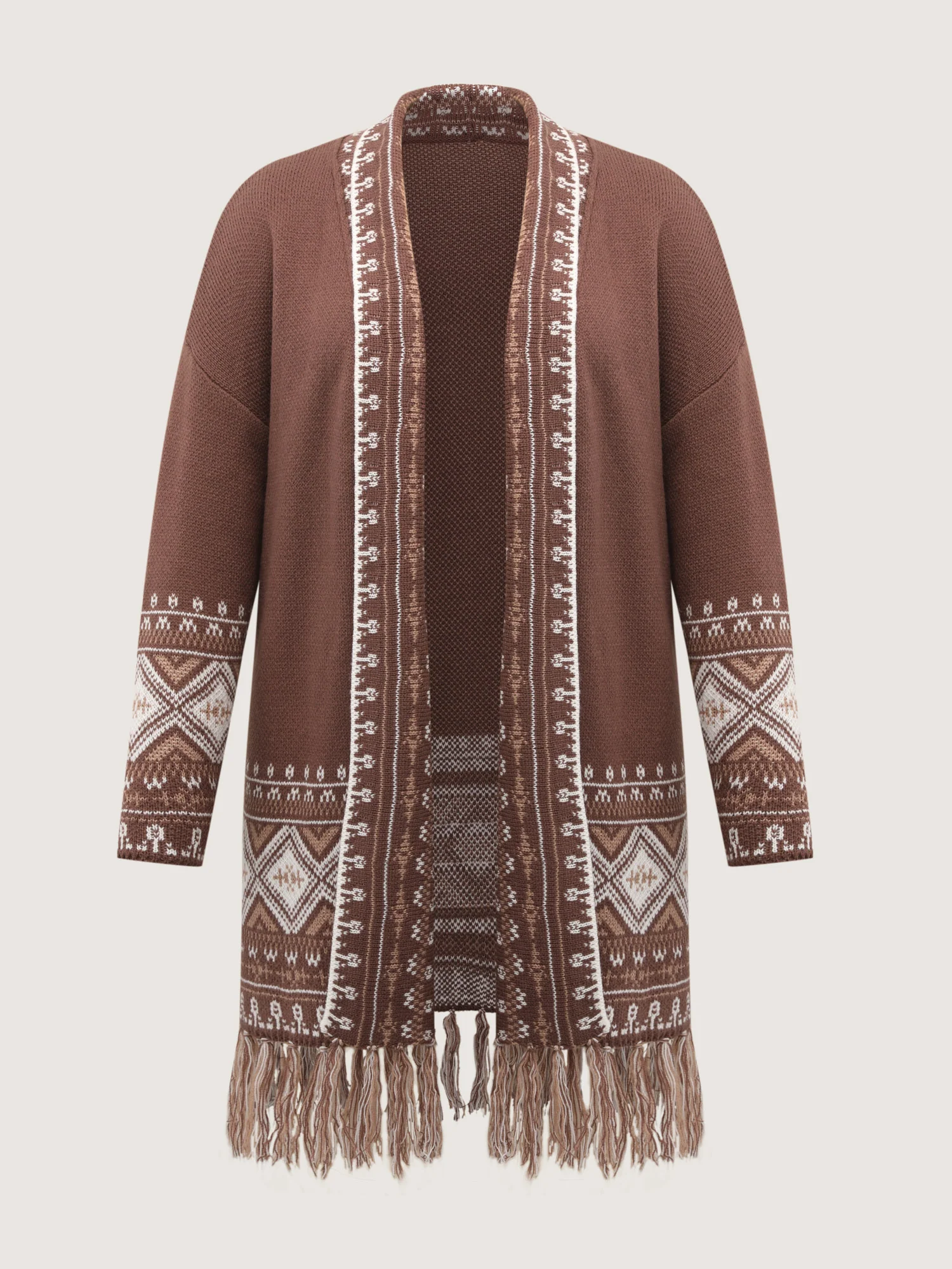 Boho Jacquard Folded Collar Tassels Cardigan - Image 9