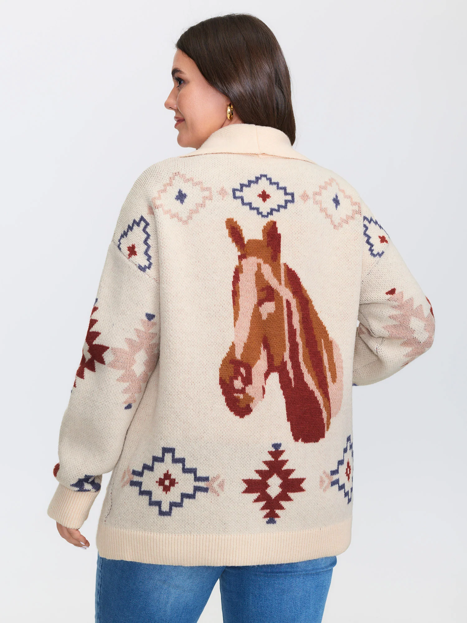 Boho Jacquard Print Pocket Knit Cardigan - Image 4