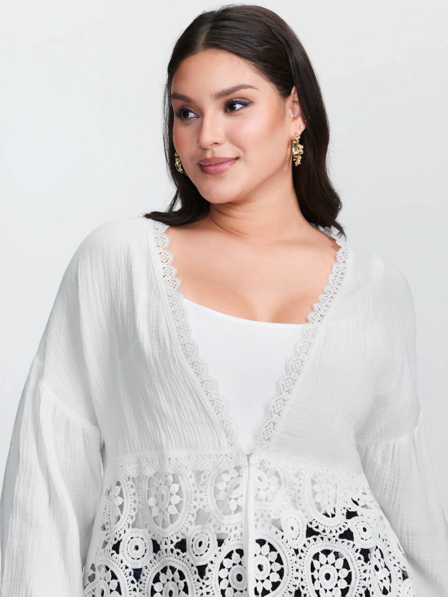 Cotton Boho Lace Cut-Out Open-Front Cover-Up - Image 2