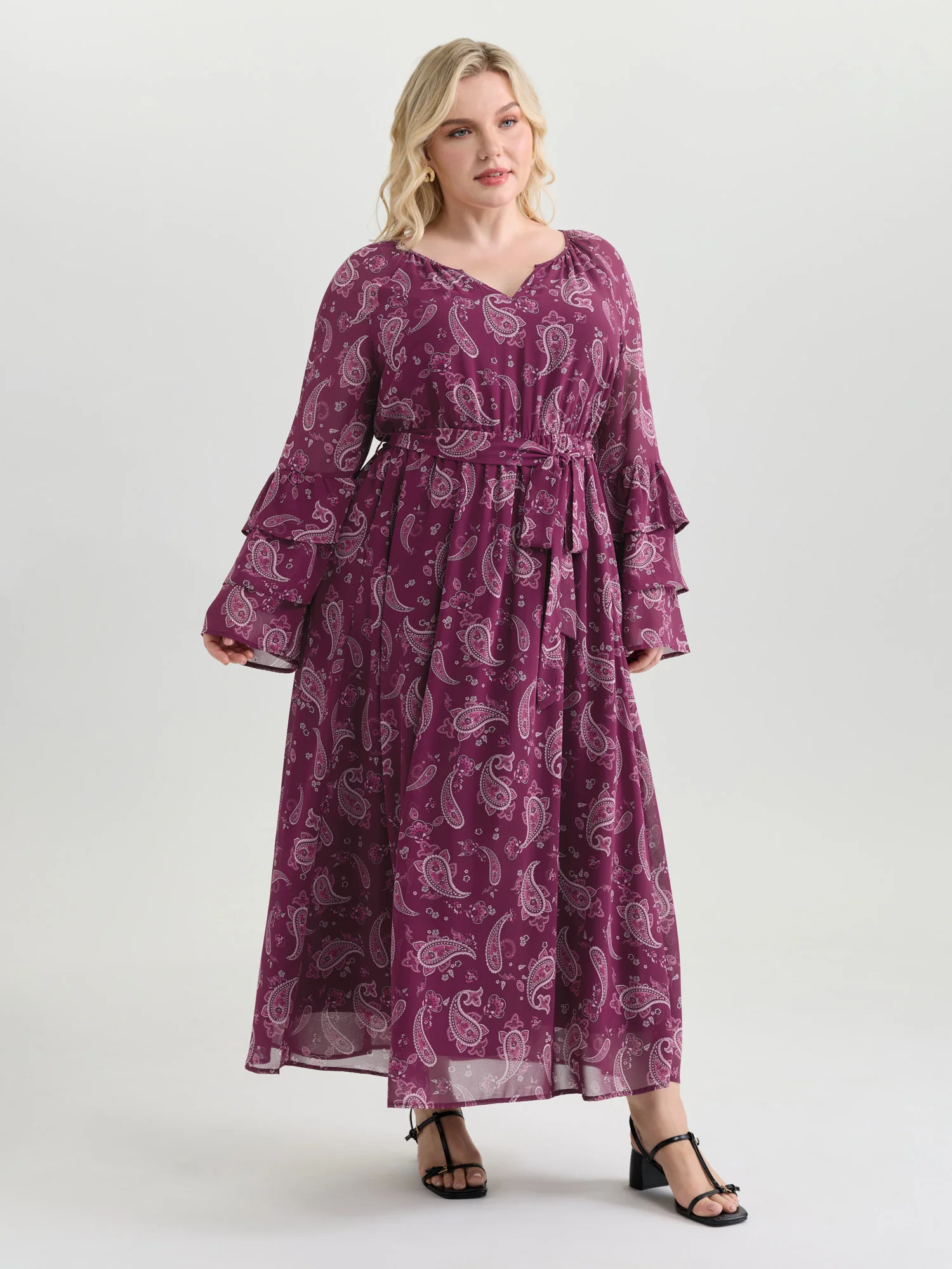 Boho Paisley Print Waist-Tie Maxi Dress - Image 3