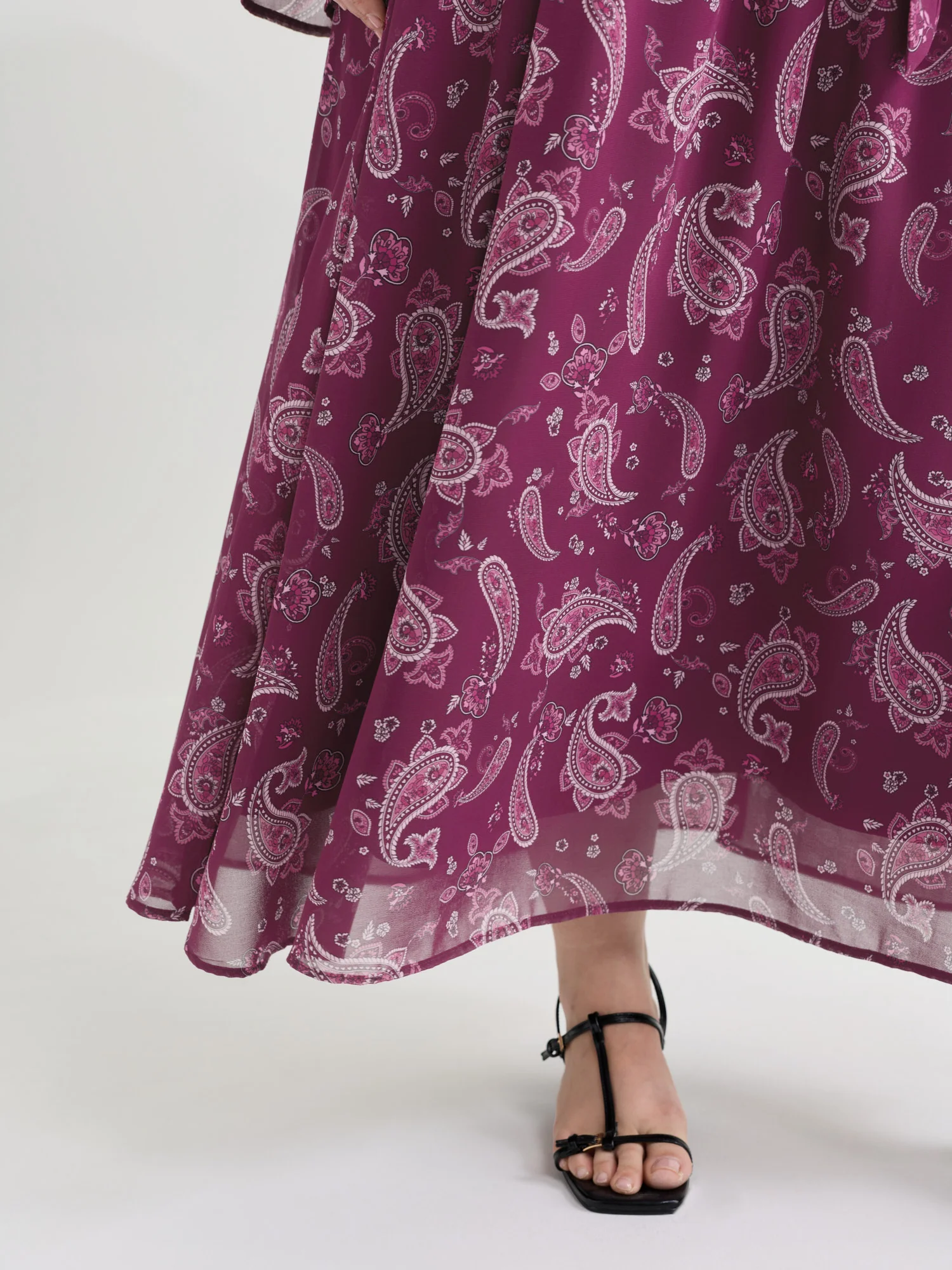 Boho Paisley Print Waist-Tie Maxi Dress - Image 4