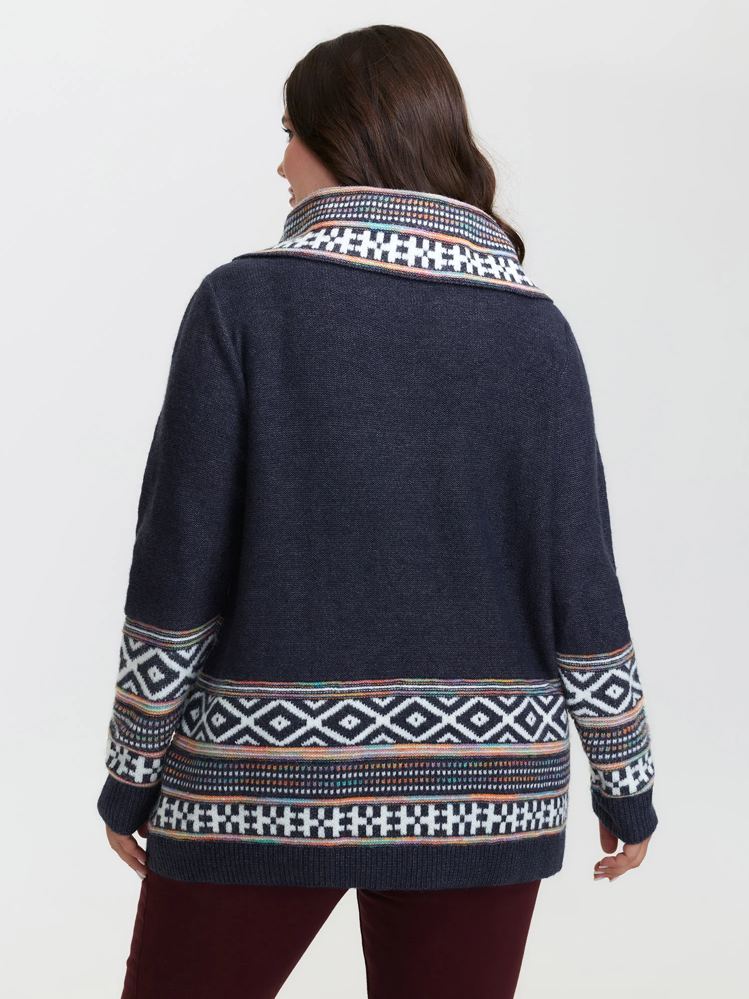 Boho Pattern Color Contrast Turtleneck Pullover - Image 4