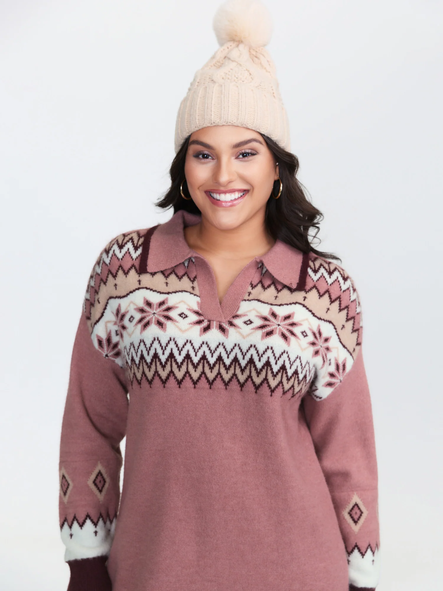 Boho Pattern Jacquard Contrast Sweater Dress - Image 2