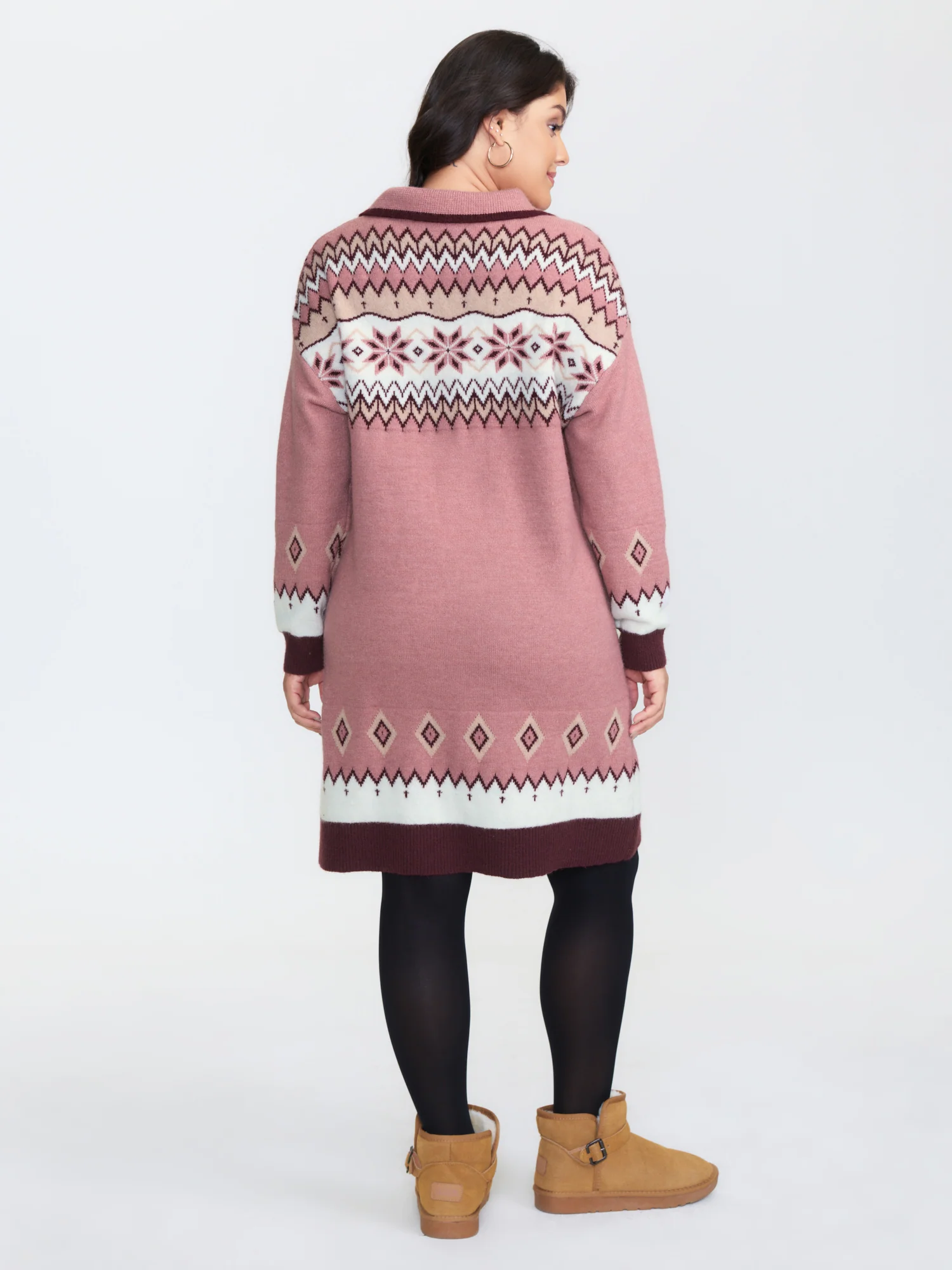Boho Pattern Jacquard Contrast Sweater Dress - Image 4