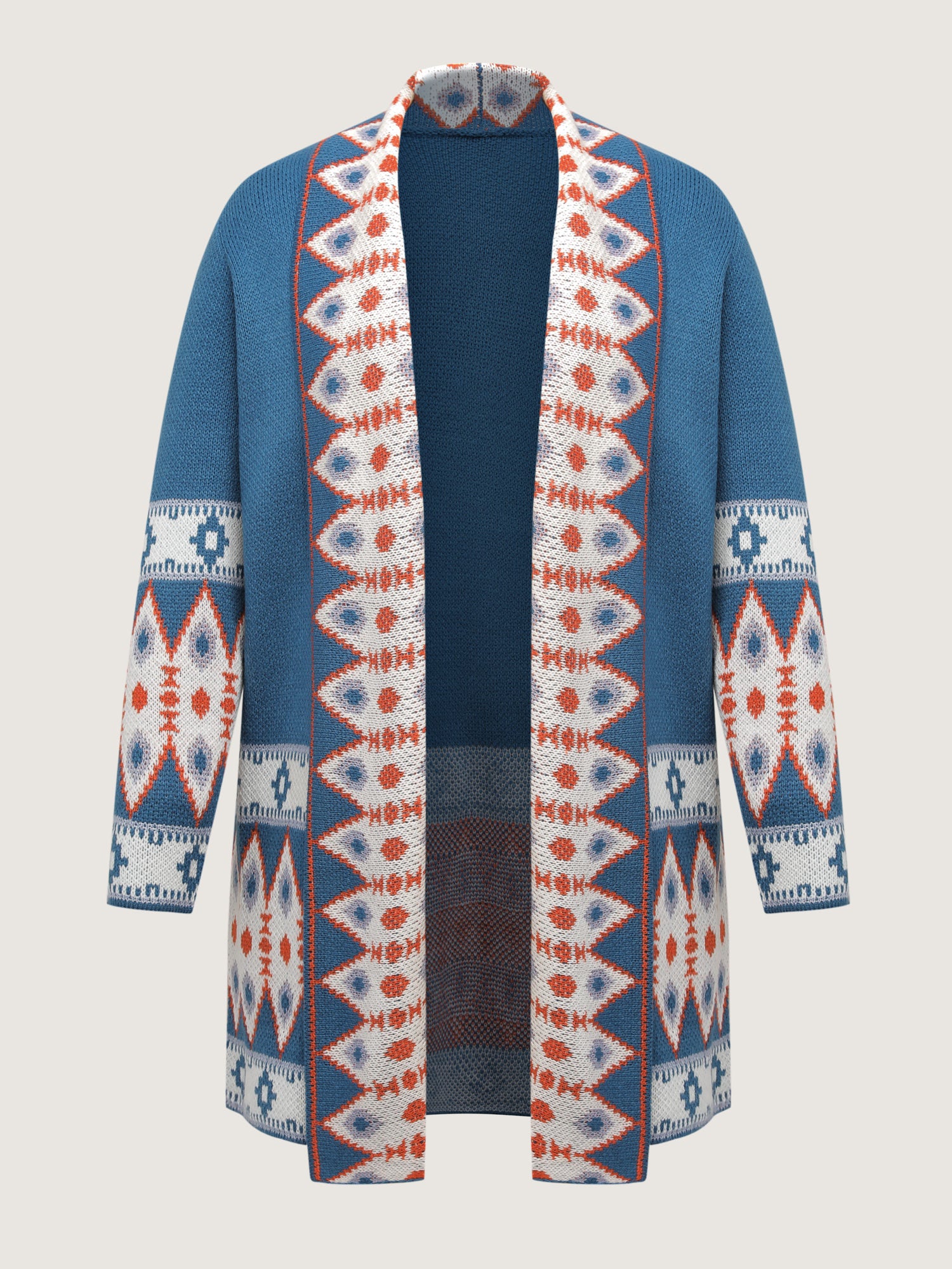 Boho Pattern Jacquard Folded Collar Knit Cardigan - Image 10