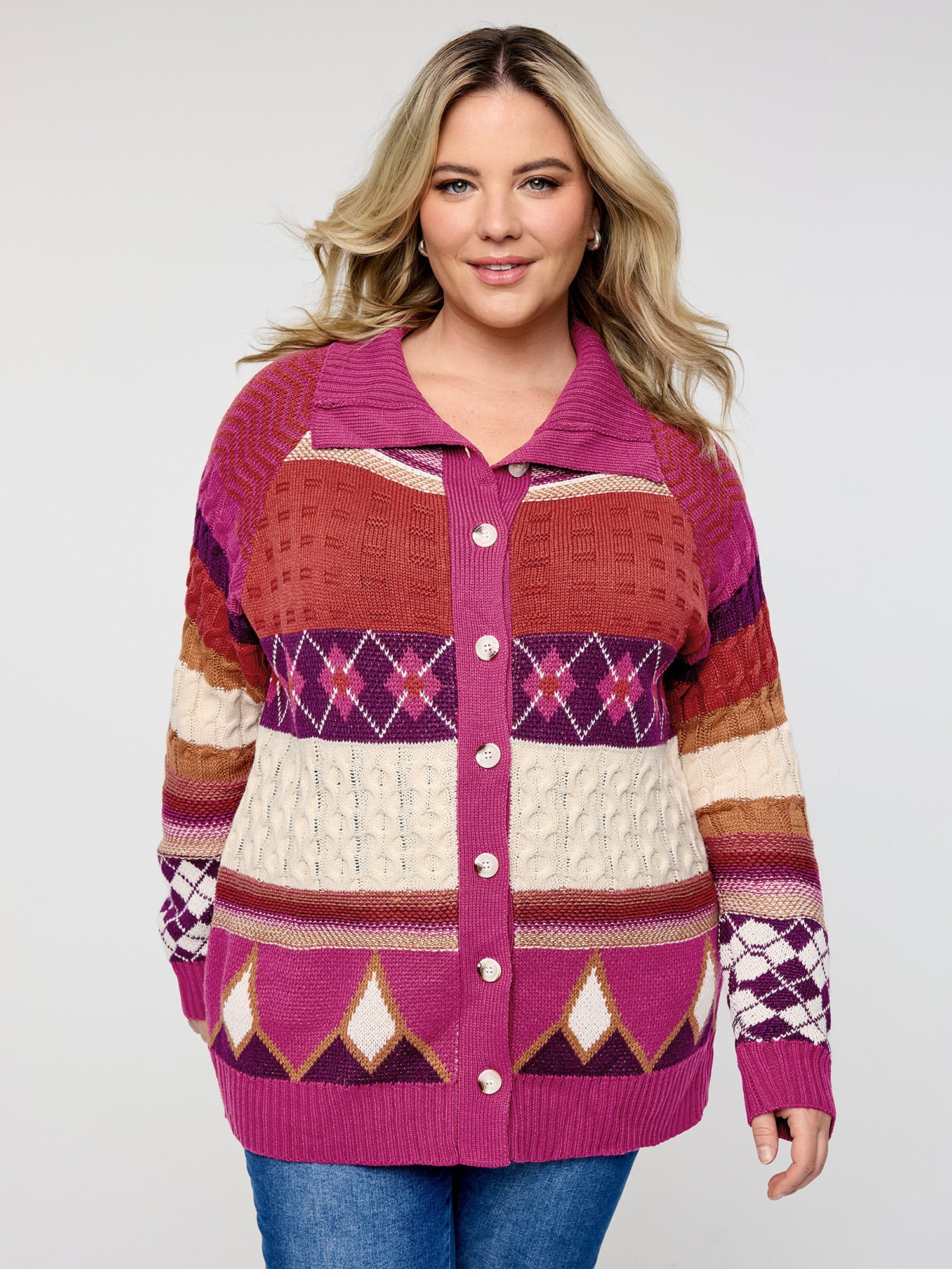 Boho Pattern Jacquard Knit Cardigan - Image 2