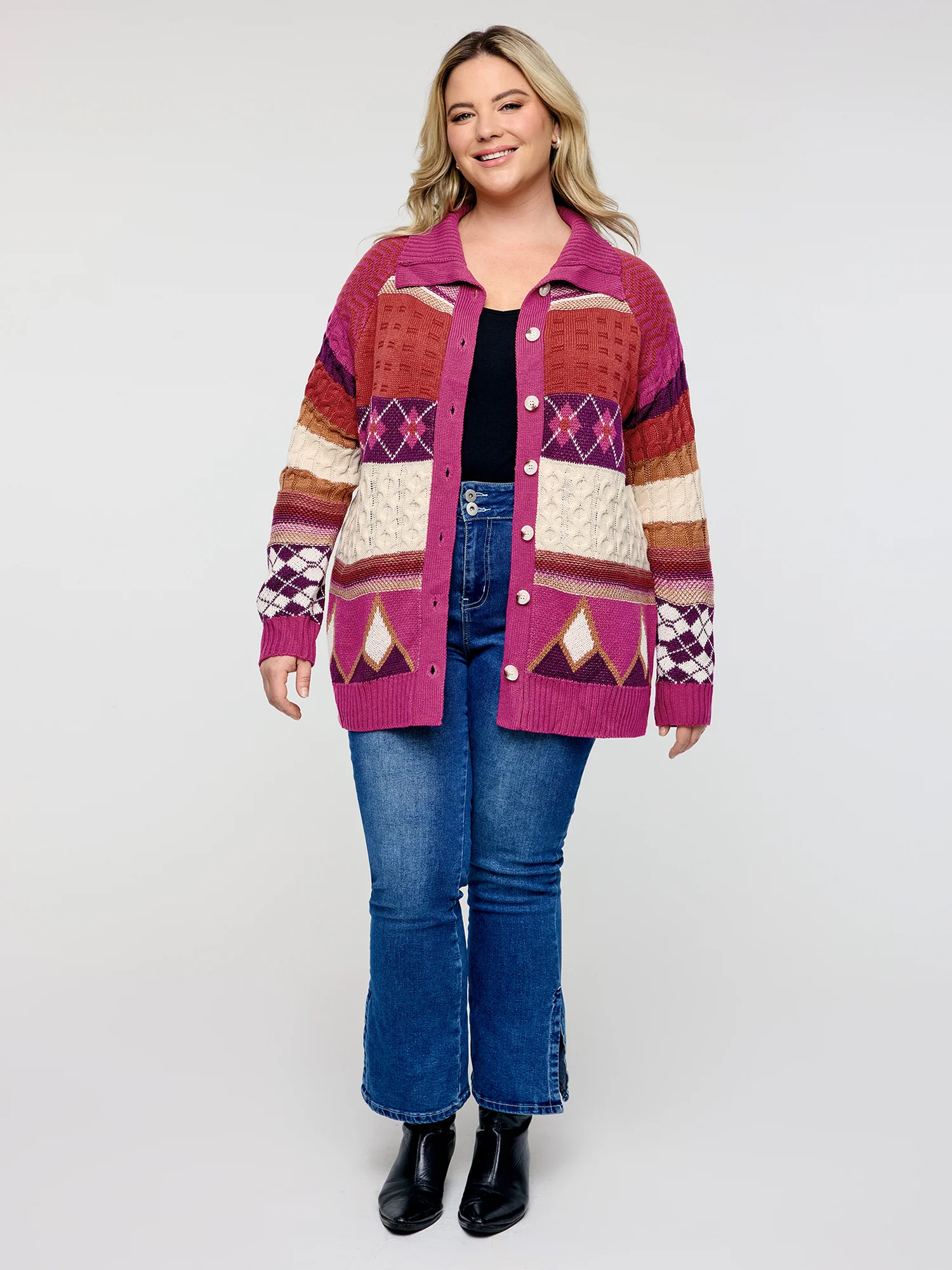 Boho Pattern Jacquard Knit Cardigan - Image 3