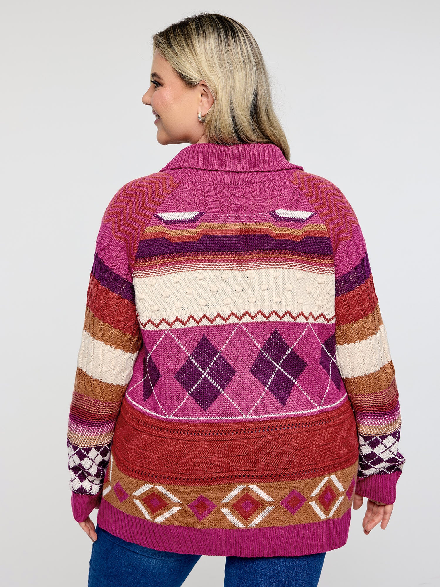 Boho Pattern Jacquard Knit Cardigan - Image 4