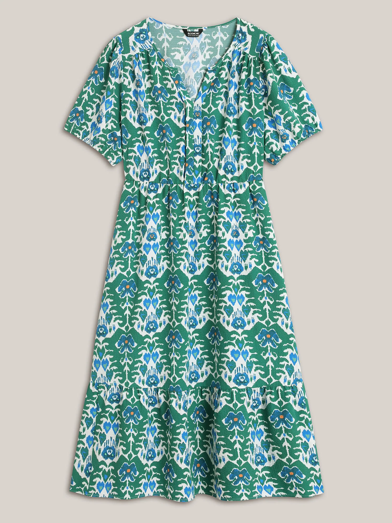 Boho Pattern Stretchy Waist Pockets Midi Dress - Image 7