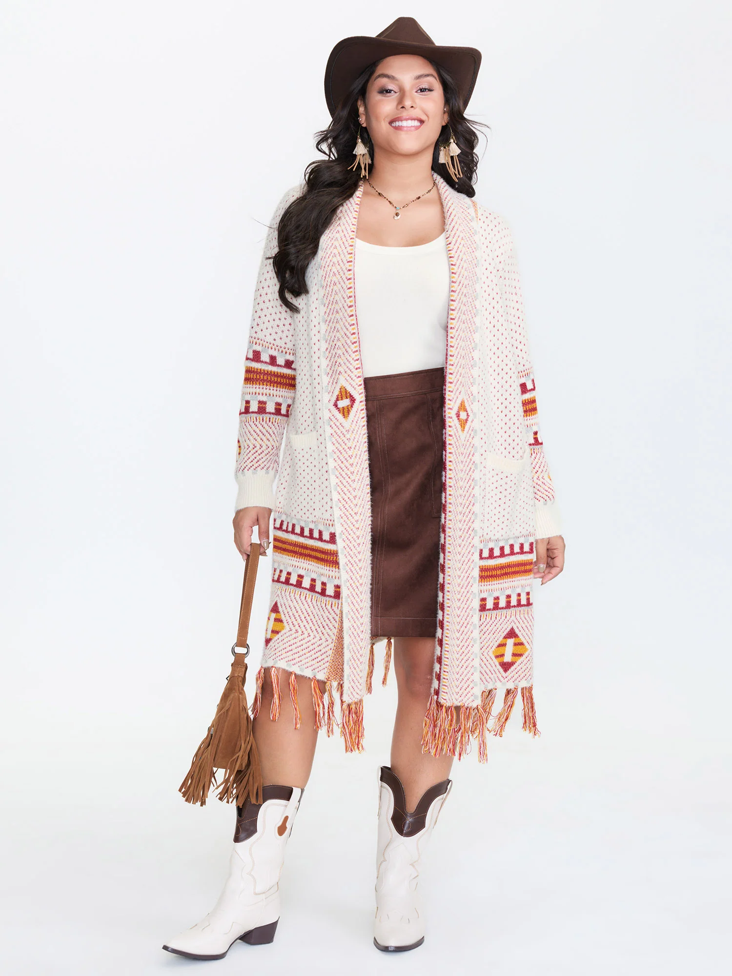 Boho Pattern Tassels Fluffy Texture Knit Cardigan - Image 2