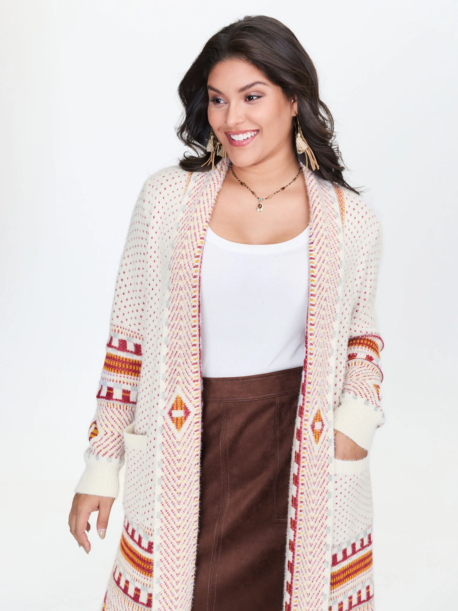 Boho Pattern Tassels Fluffy Texture Knit Cardigan - Image 3