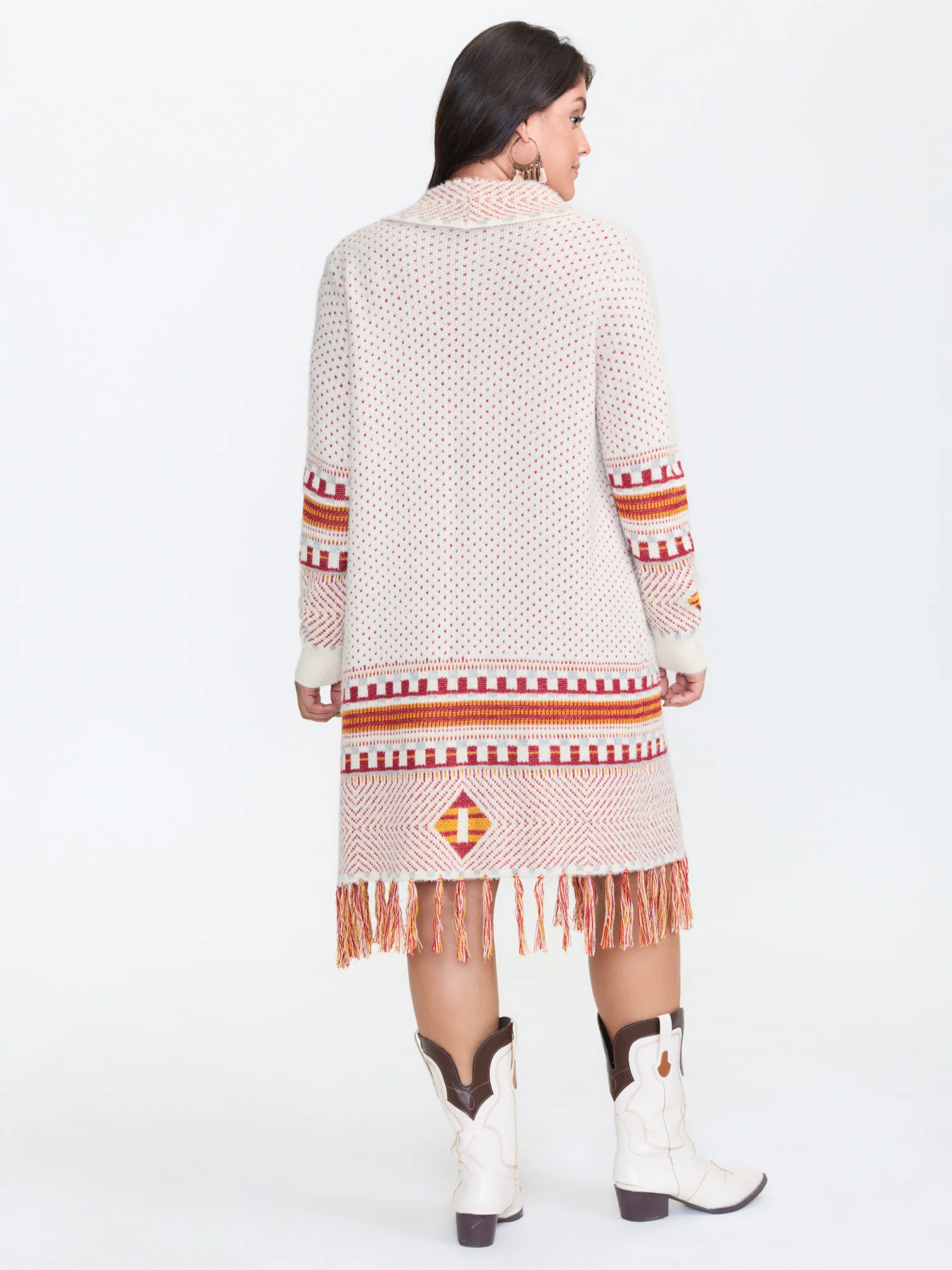 Boho Pattern Tassels Fluffy Texture Knit Cardigan - Image 4