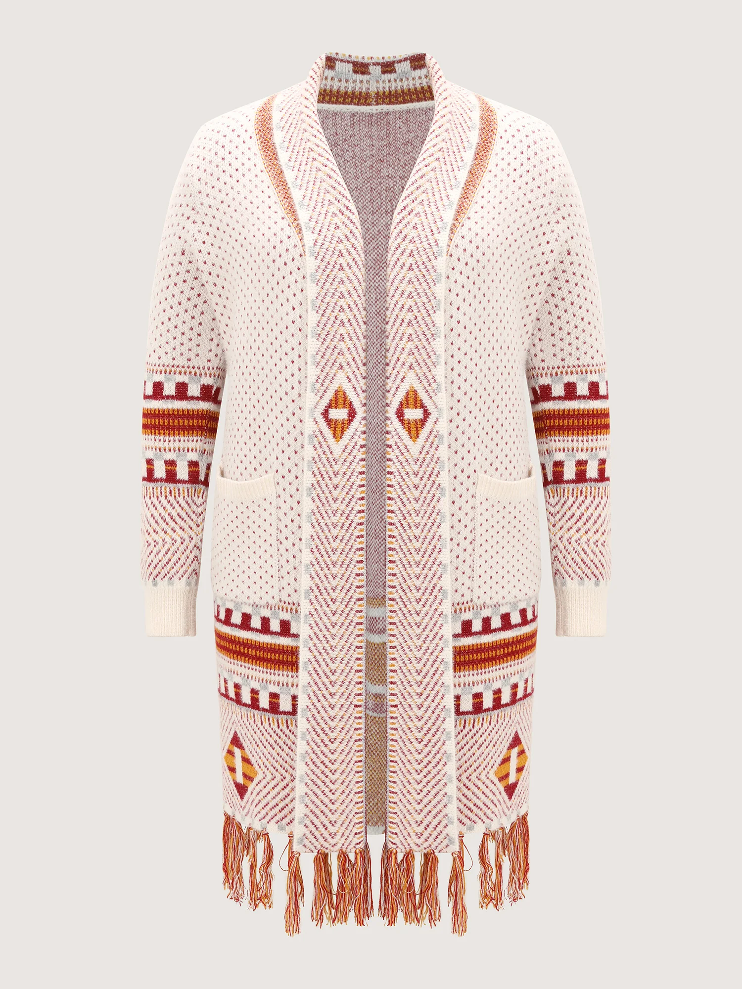 Boho Pattern Tassels Fluffy Texture Knit Cardigan - Image 7
