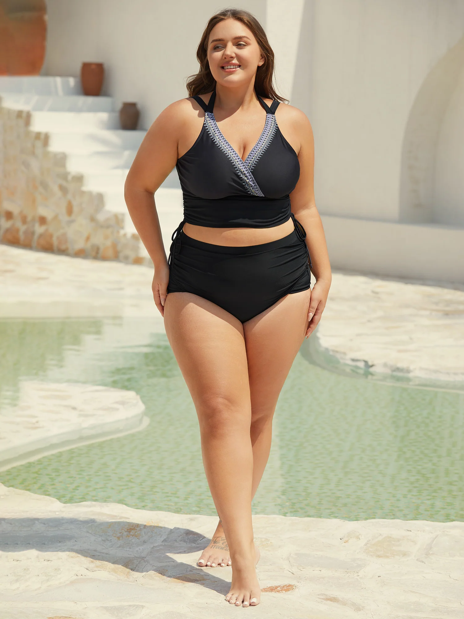 Boho Print Adjustable Drawstrings Swim Tankini - Image 3