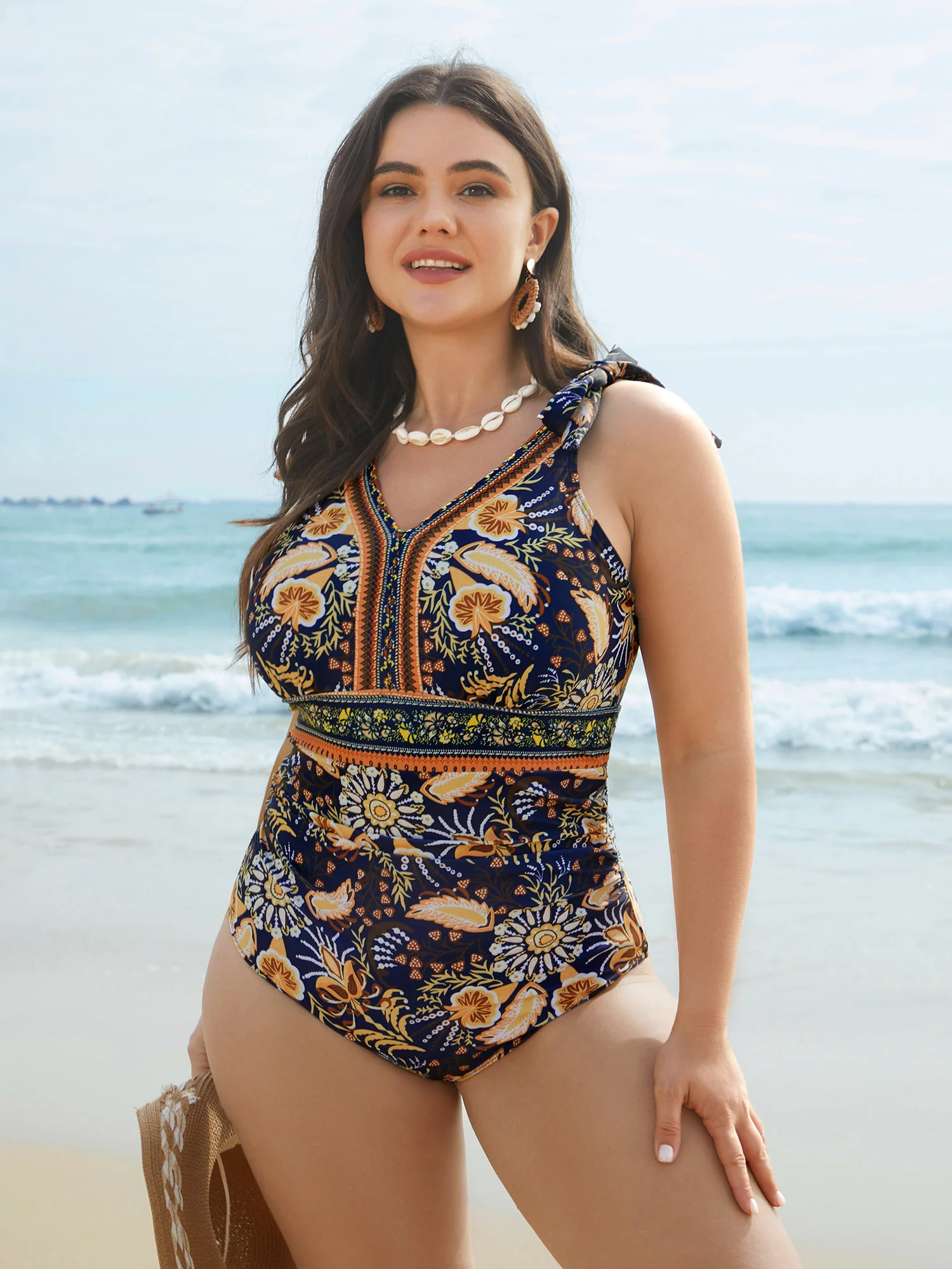 Boho Print Adjustable Tie One-Piece Swimsuit - Image 3