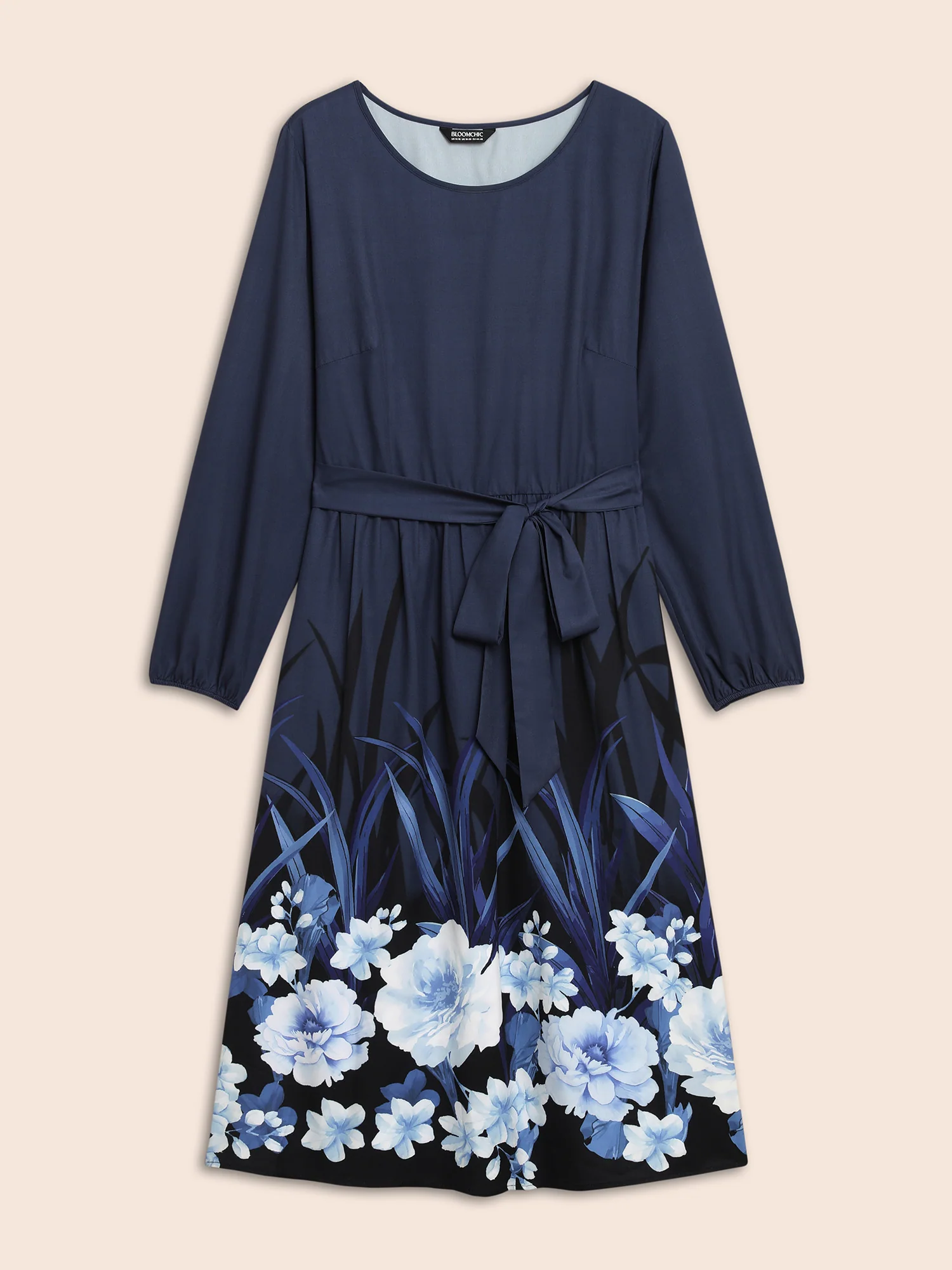 Boho Print Belted Lantern Sleeve Dress - Image 7