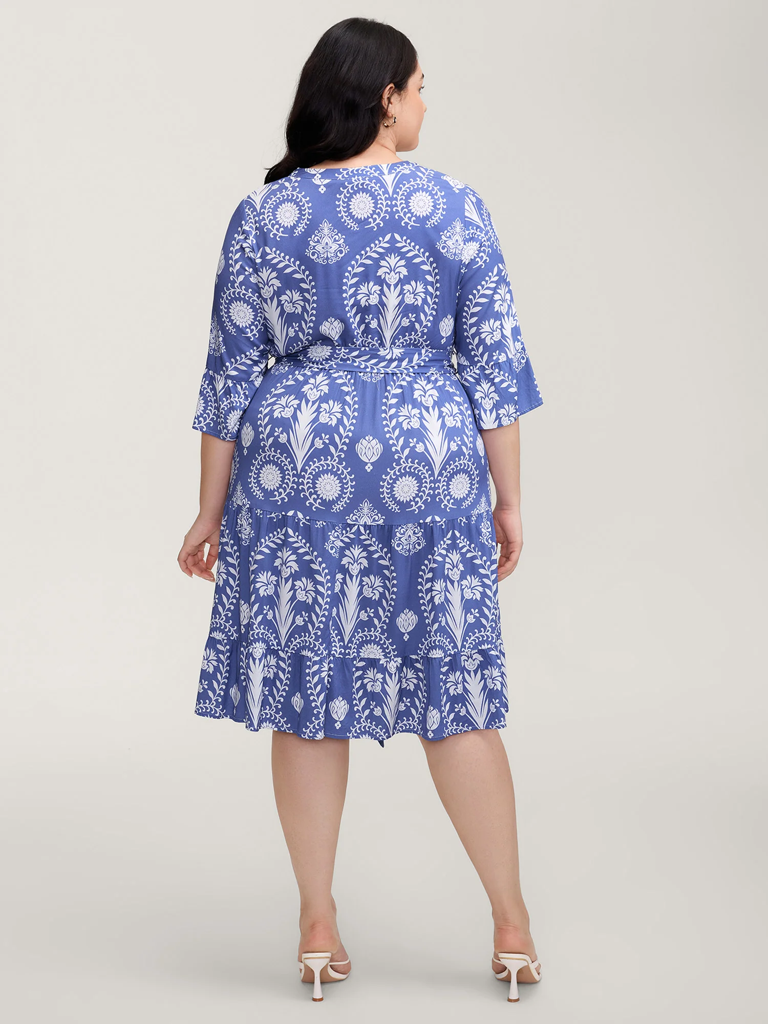 Boho Print Belted Side Pockets Midi Dress - Image 4