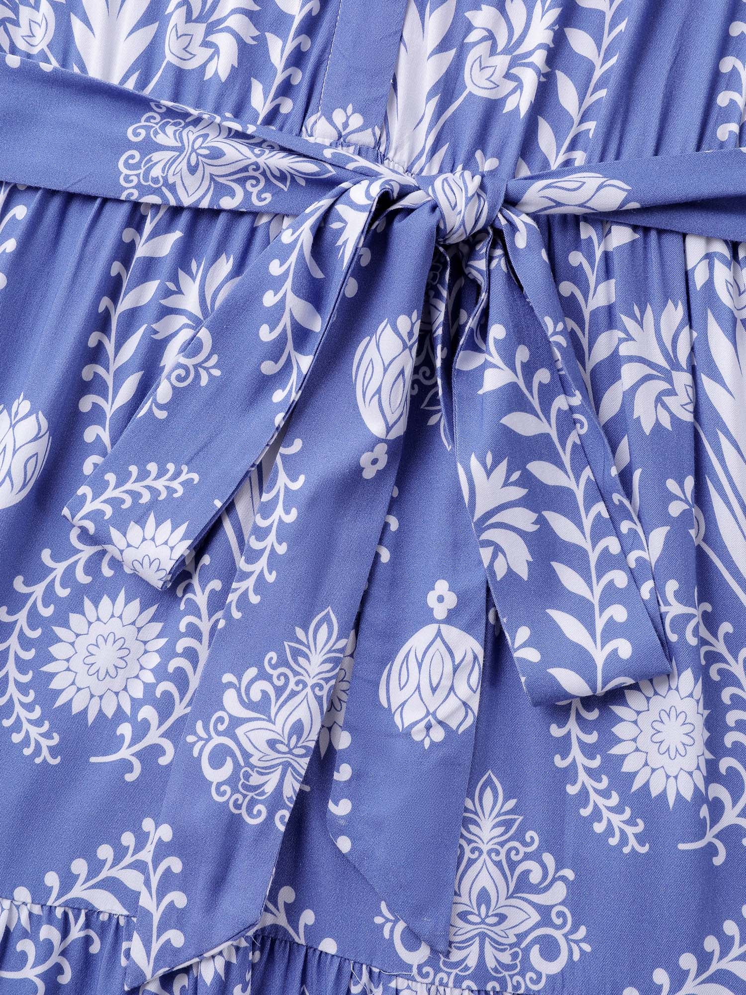 Boho Print Belted Side Pockets Midi Dress - Image 6