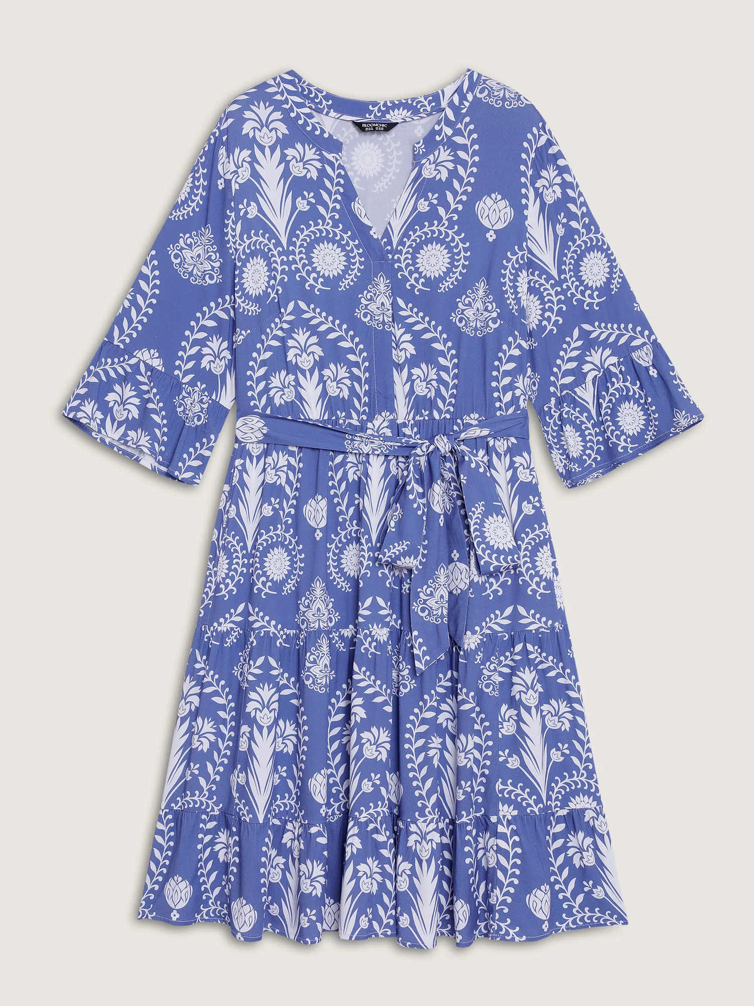 Boho Print Belted Side Pockets Midi Dress - Image 7