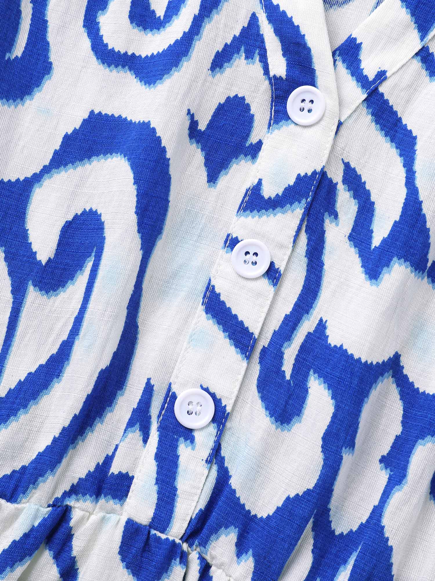 Boho Print Button Detail Cuffed Sleeve Dress - Image 4