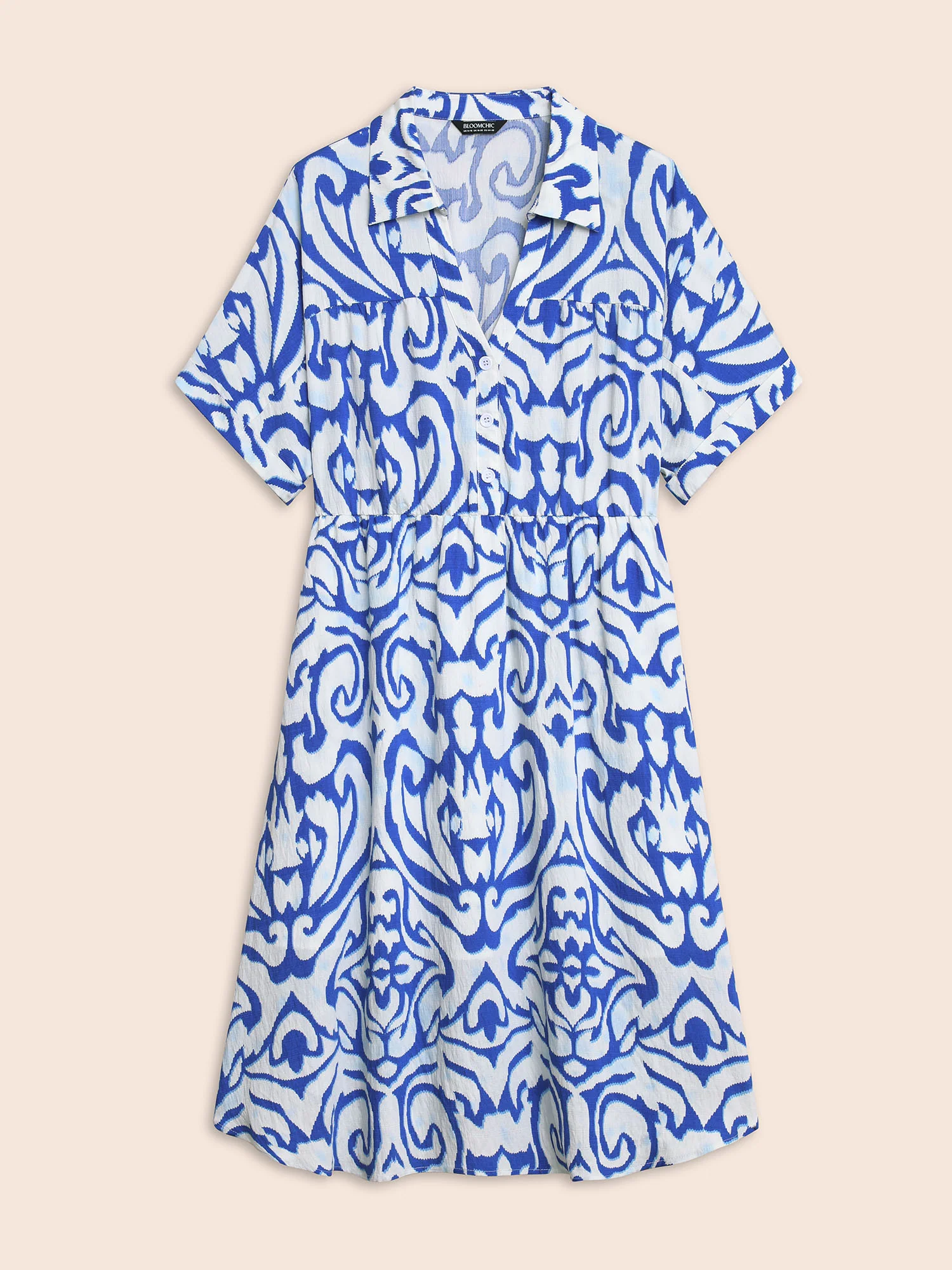 Boho Print Button Detail Cuffed Sleeve Dress - Image 6