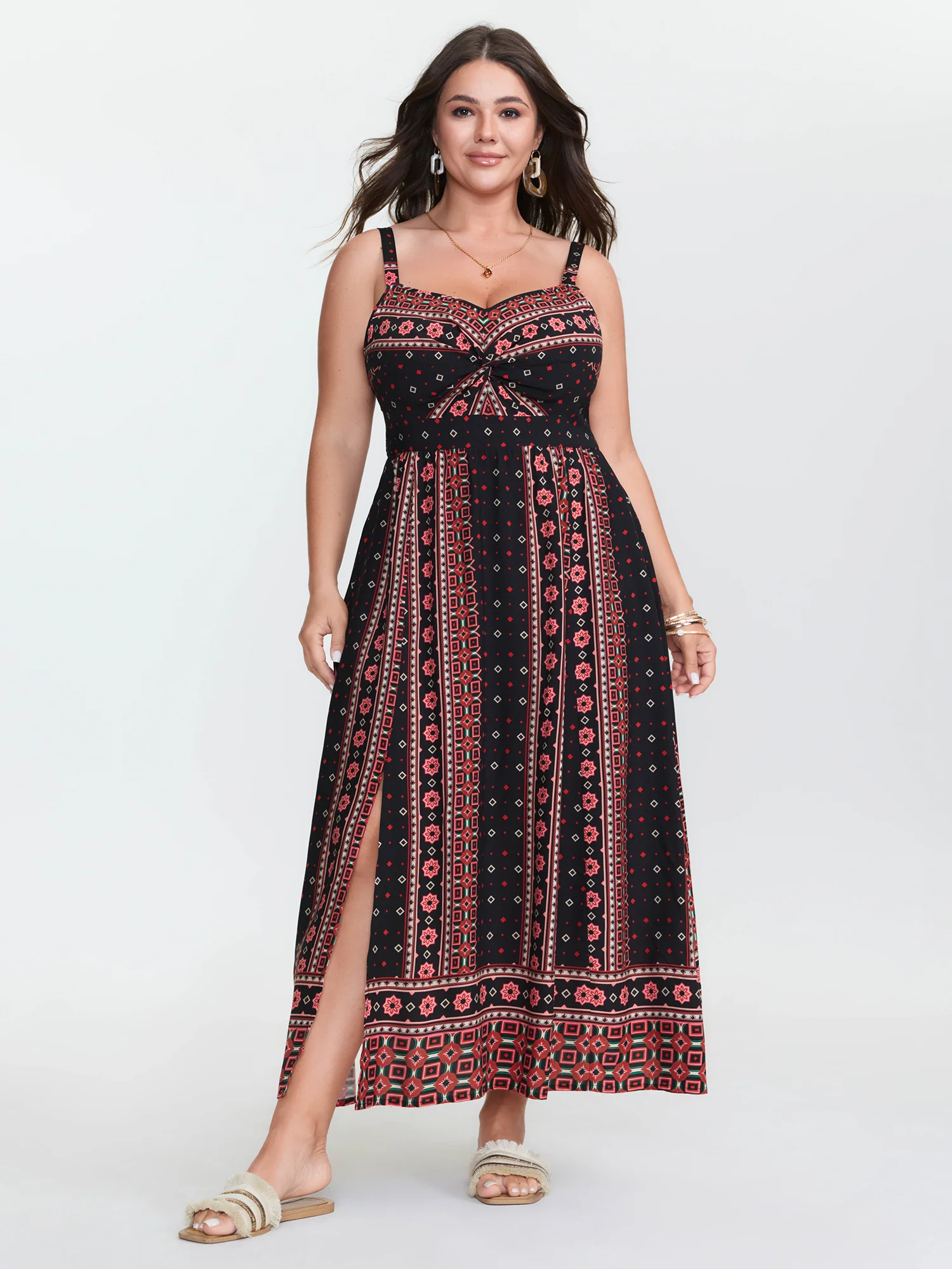 Boho Print Color Contrast Cami Maxi Dress - Image 3