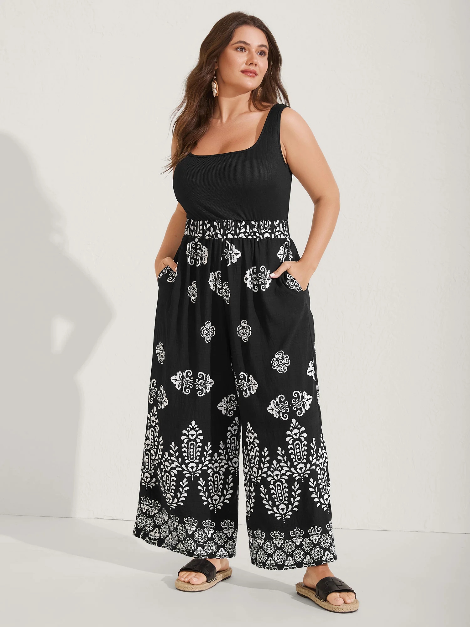 Boho Print Color Contrast Flowy Jumpsuit - Image 3