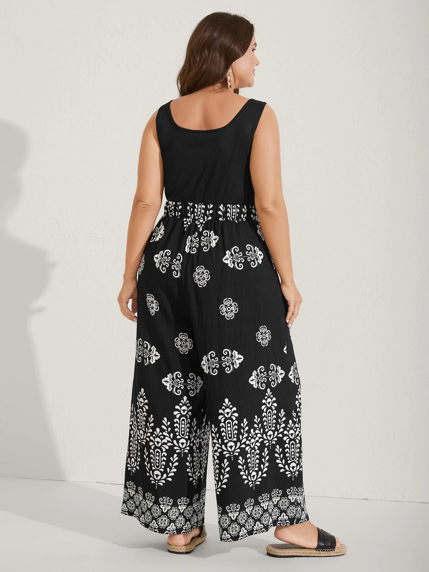 Boho Print Color Contrast Flowy Jumpsuit - Image 4