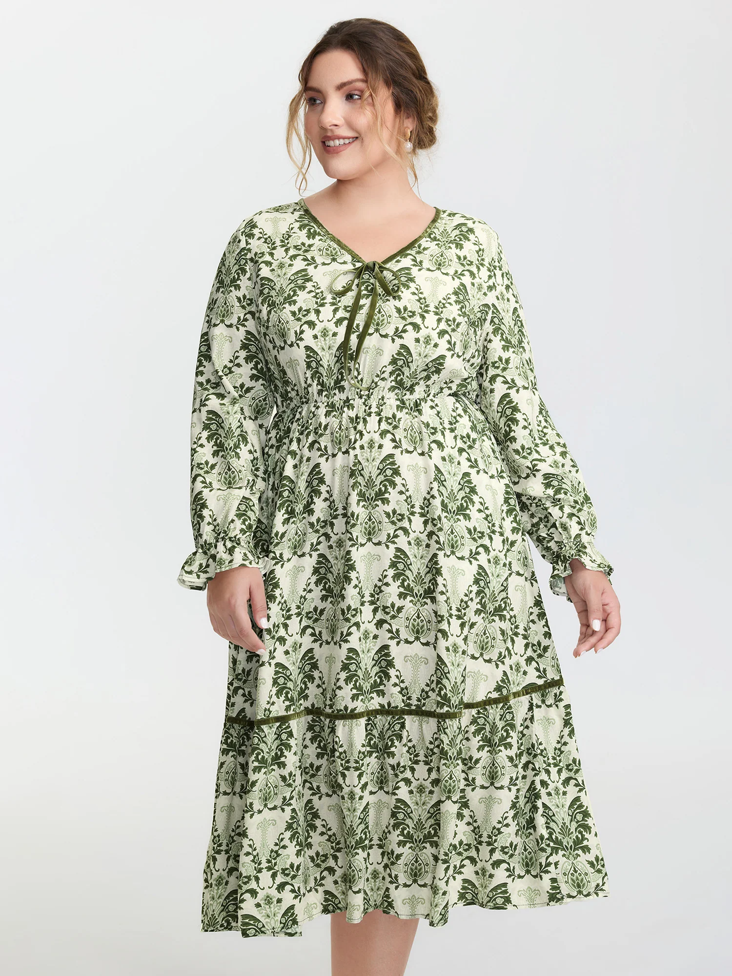 Boho Print Color Contrast Midi Dress - Image 3