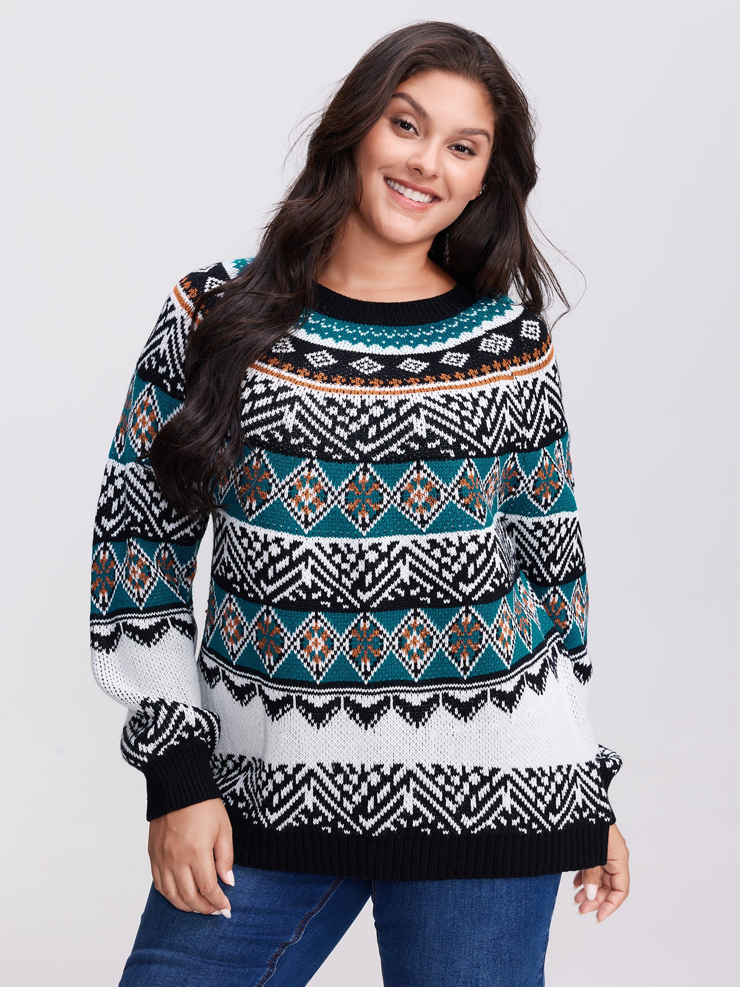 Boho Print Color Contrast Pullover - Image 2