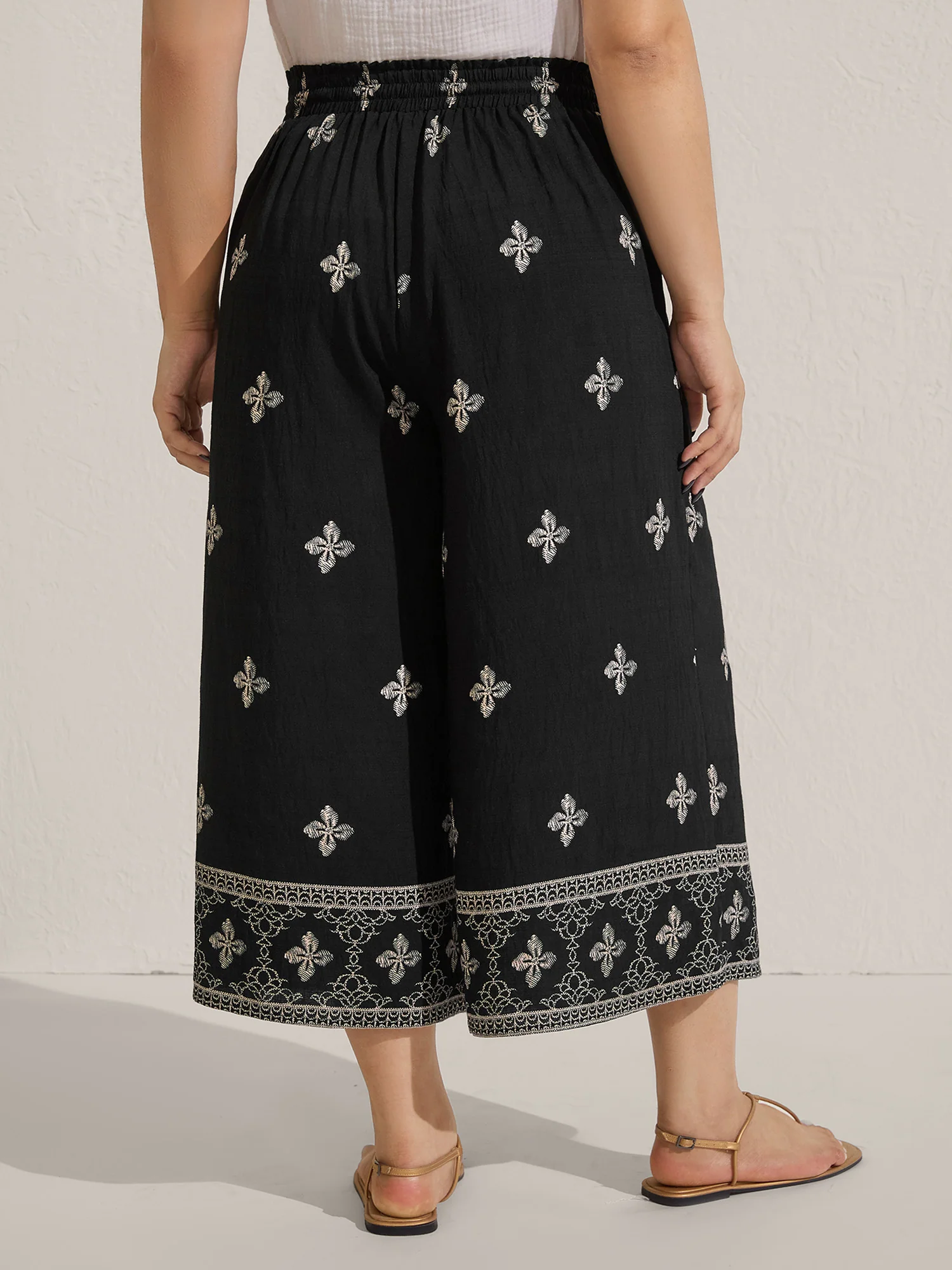 Boho Print Color Contrast Wide-Leg Pants - Image 5