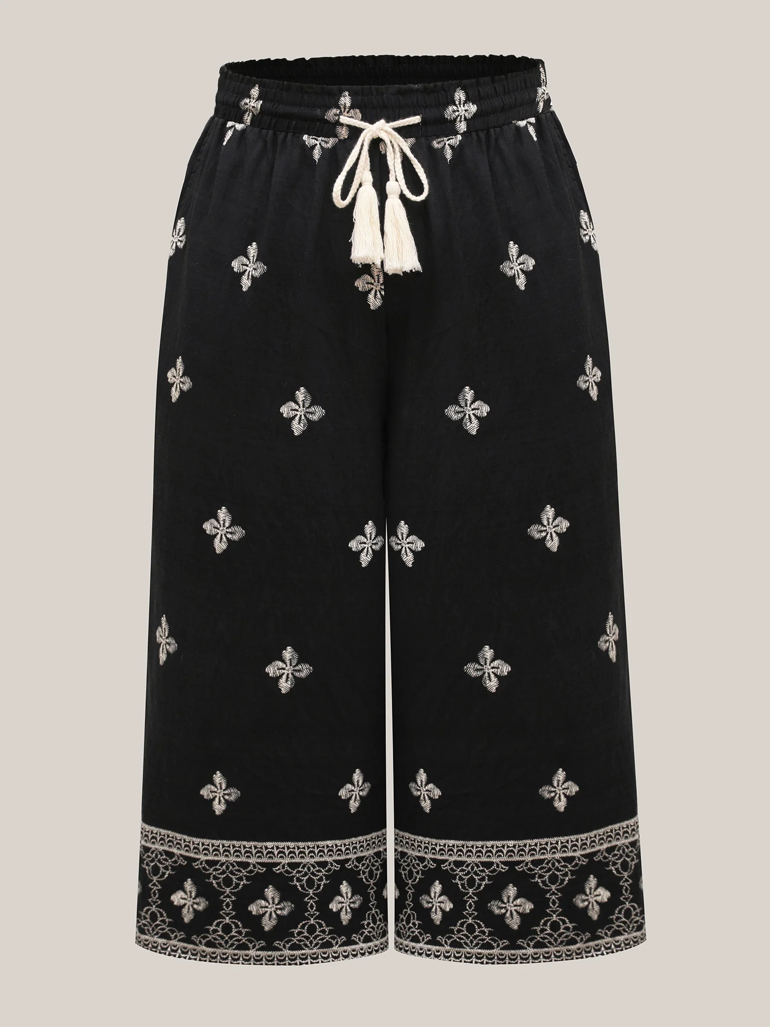 Boho Print Color Contrast Wide-Leg Pants - Image 8