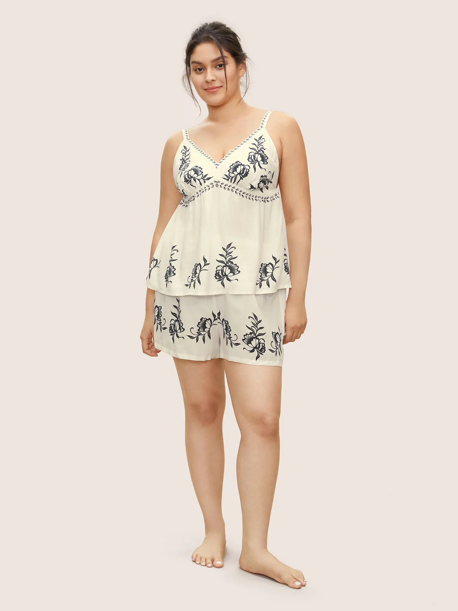 Boho Floral Print Hem Elastic Waist Pajama Bottoms - Image 2