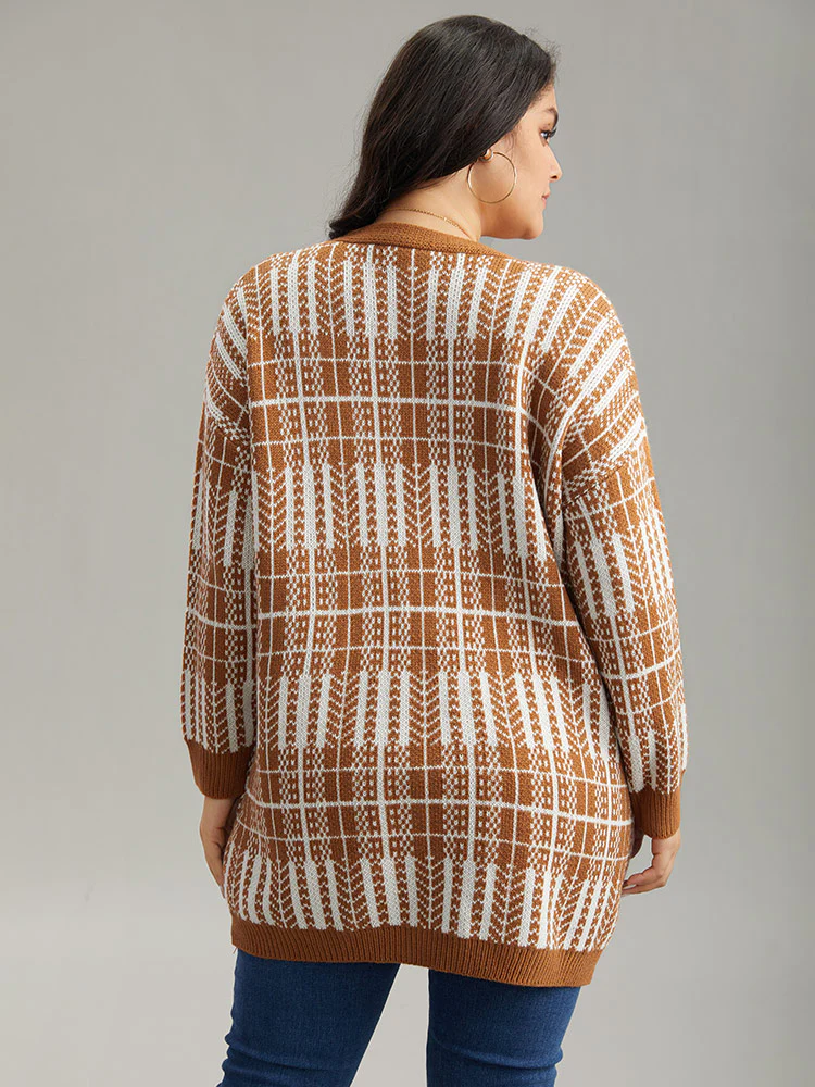 Boho Print Contrast Pocket Open Front Cardigan - Image 2