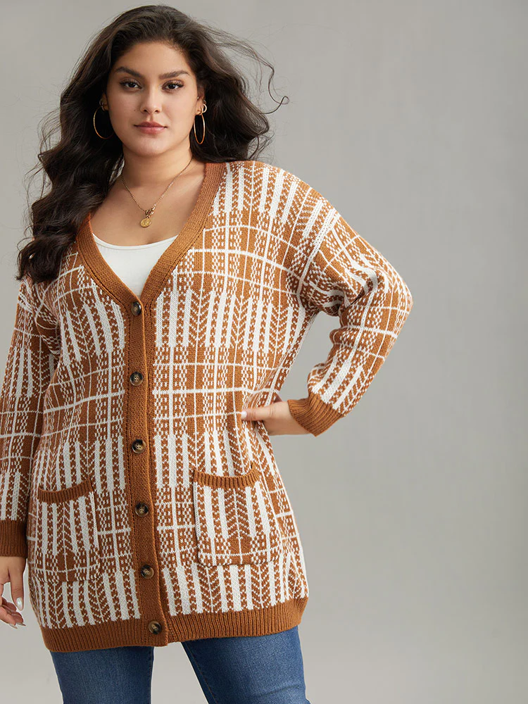 Boho Print Contrast Pocket Open Front Cardigan - Image 3
