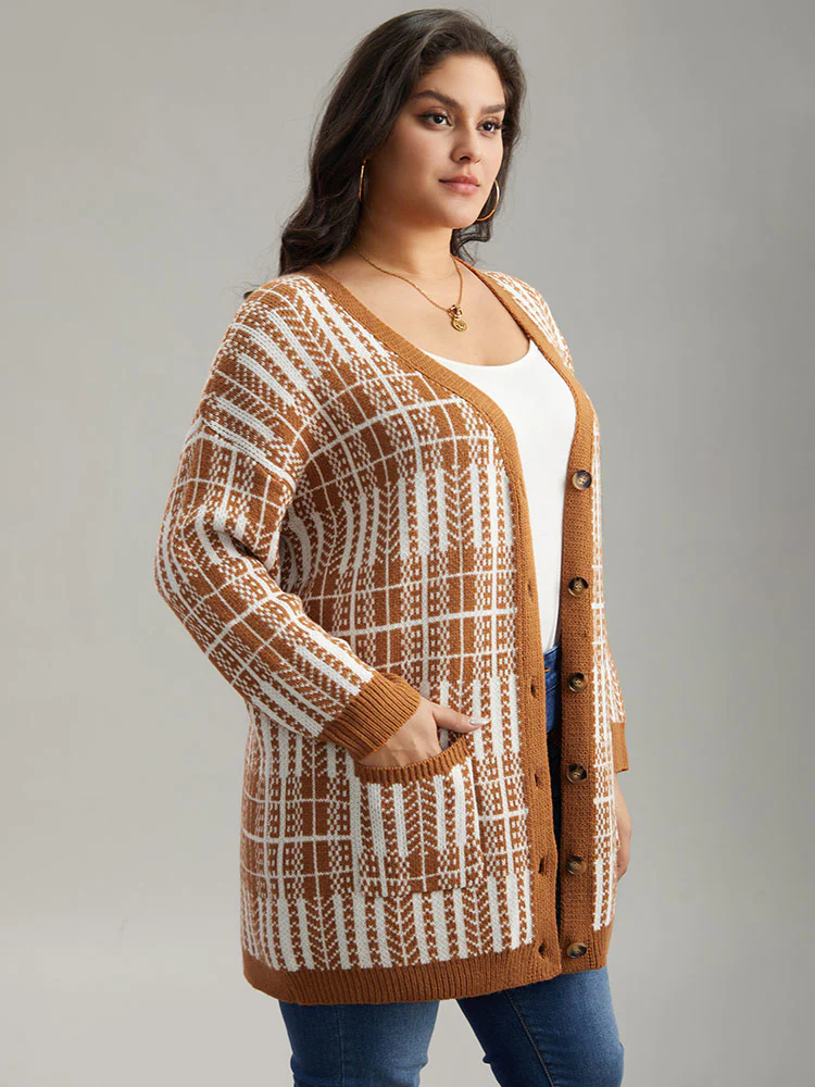 Boho Print Contrast Pocket Open Front Cardigan - Image 4
