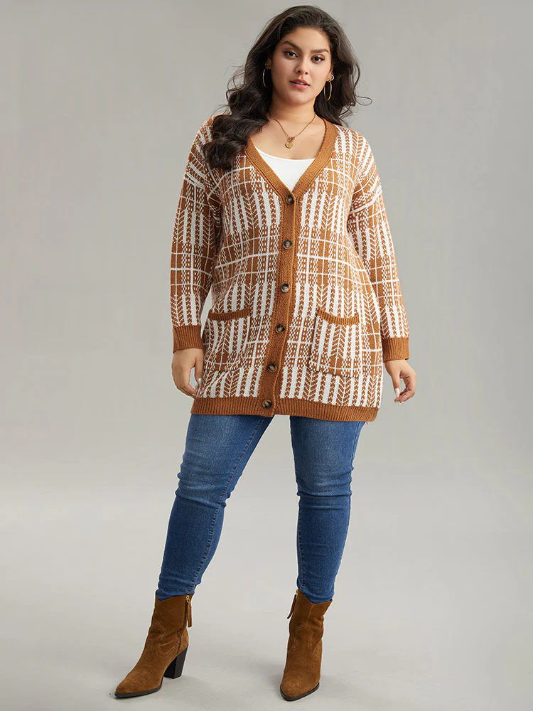 Boho Print Contrast Pocket Open Front Cardigan - Image 5
