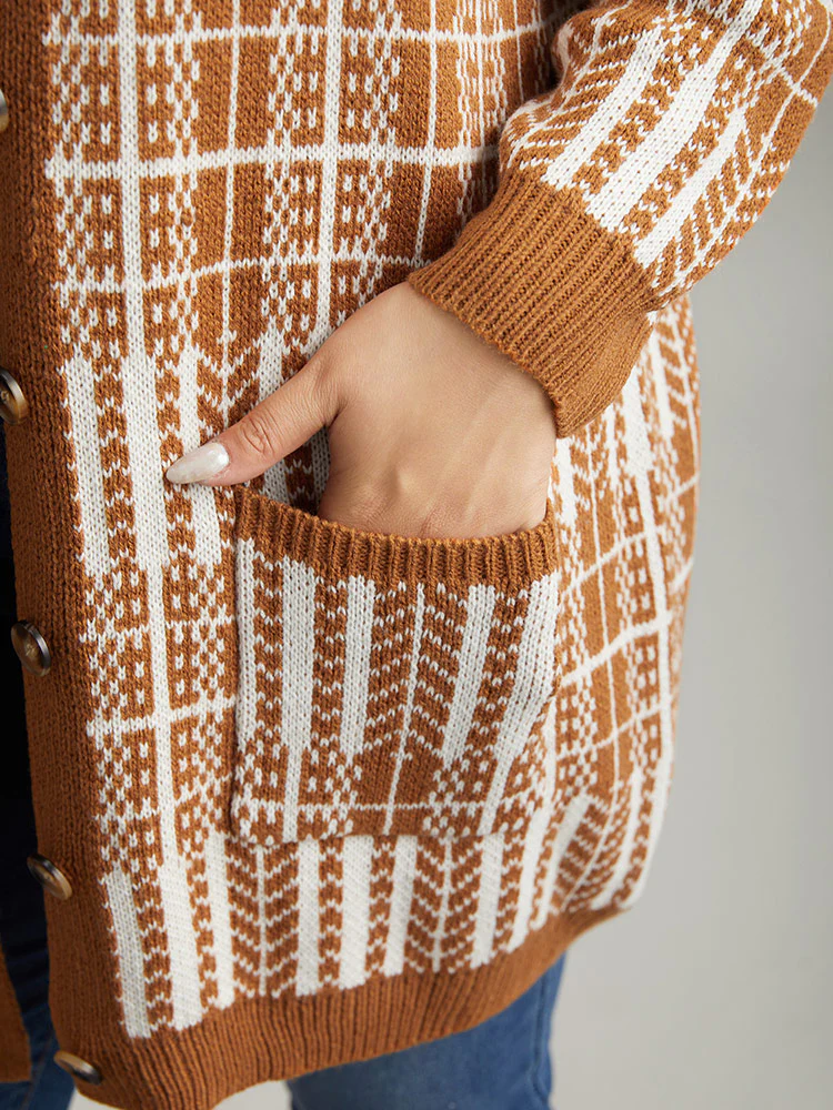 Boho Print Contrast Pocket Open Front Cardigan - Image 6
