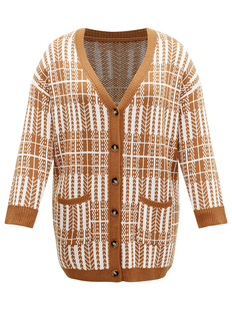 Boho Print Contrast Pocket Open Front Cardigan - Image 8