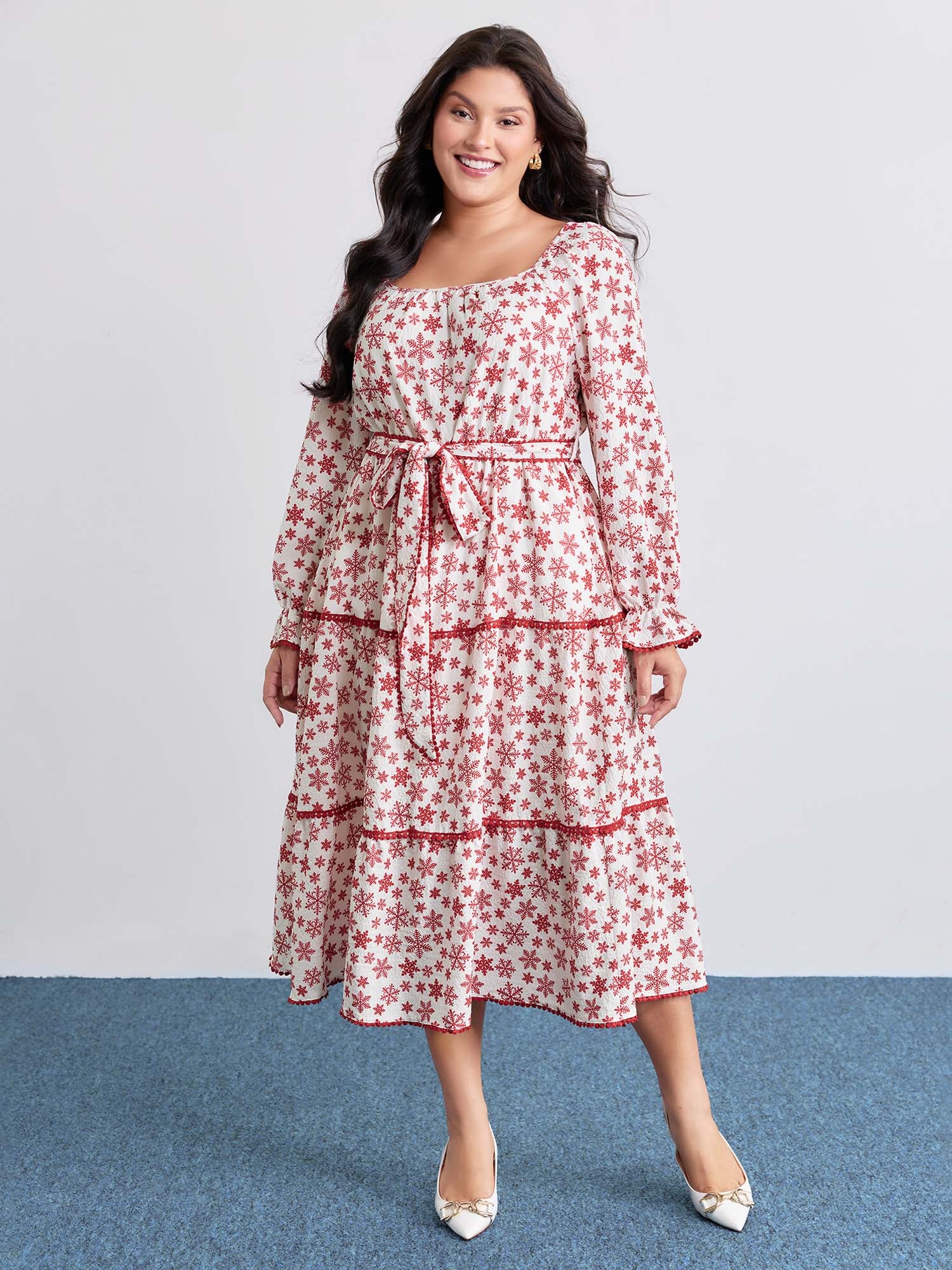 Boho Print Contrast Waist-Tie Maxi Dress - Image 3