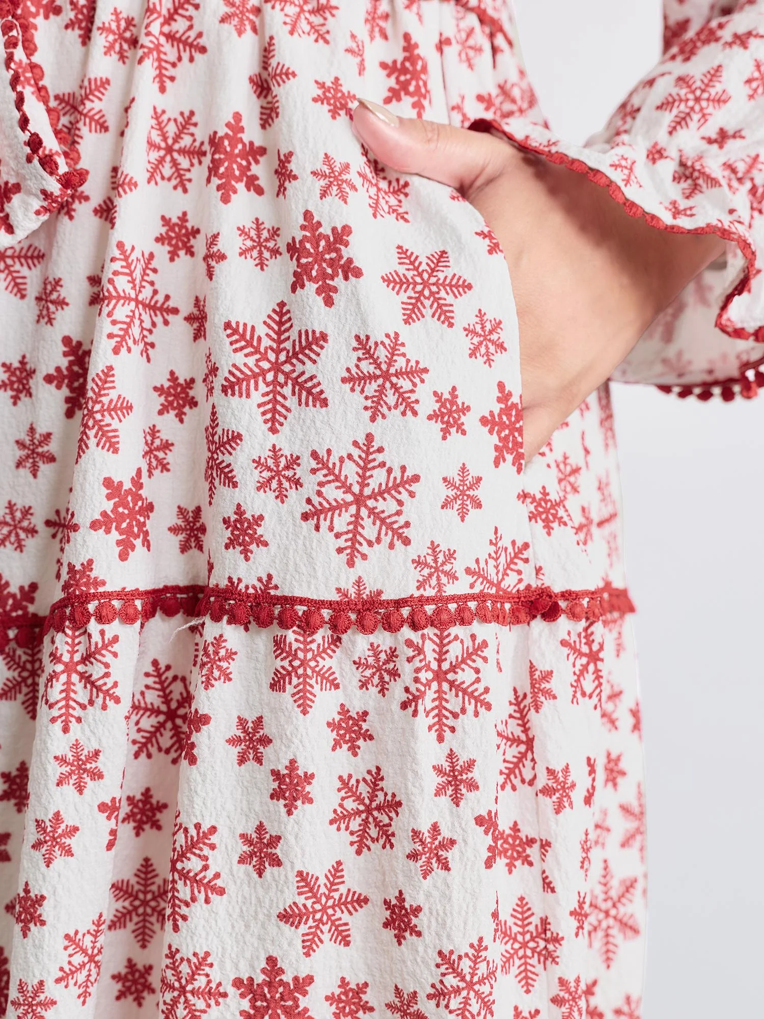 Boho Print Contrast Waist-Tie Maxi Dress - Image 4