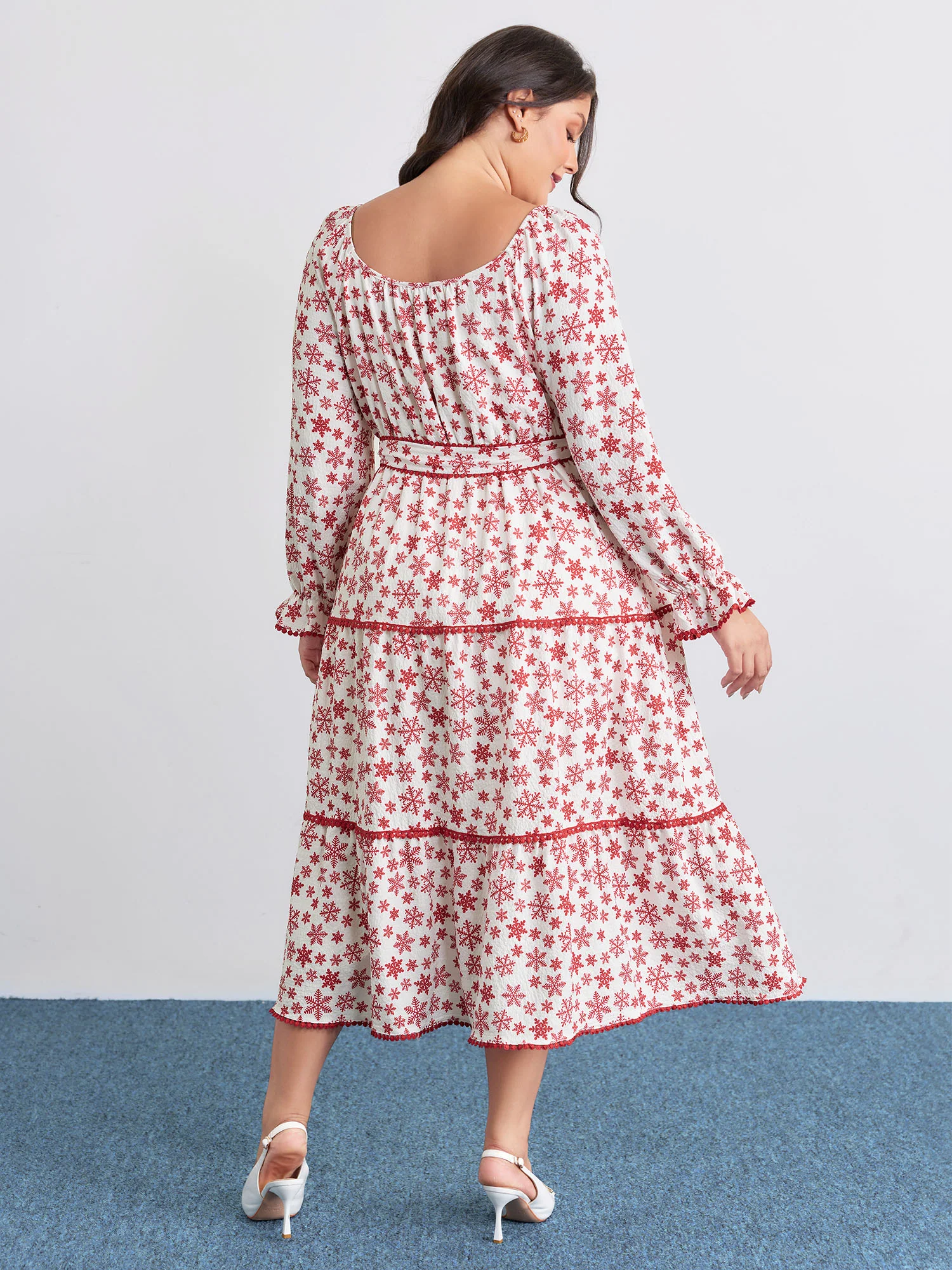 Boho Print Contrast Waist-Tie Maxi Dress - Image 5