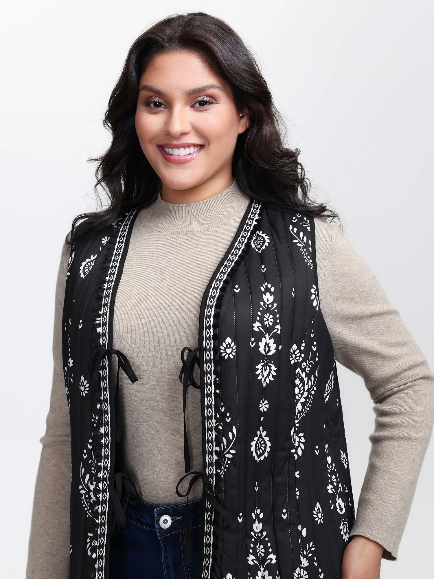 Boho Print Double Front-Tie Vest - Image 2