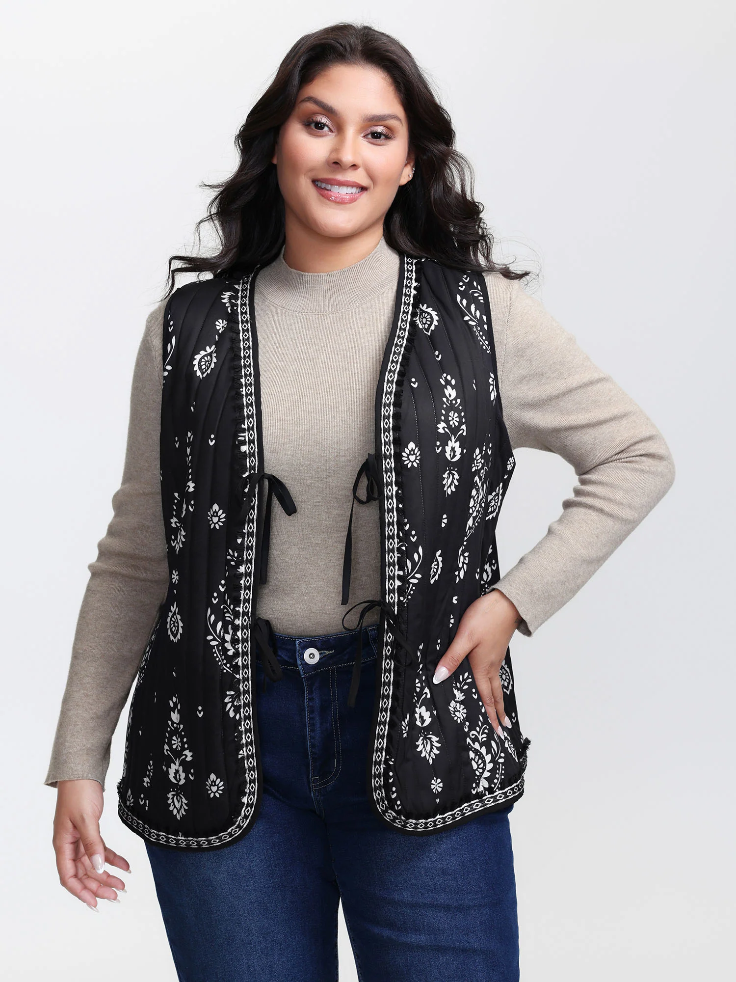 Boho Print Double Front-Tie Vest - Image 4