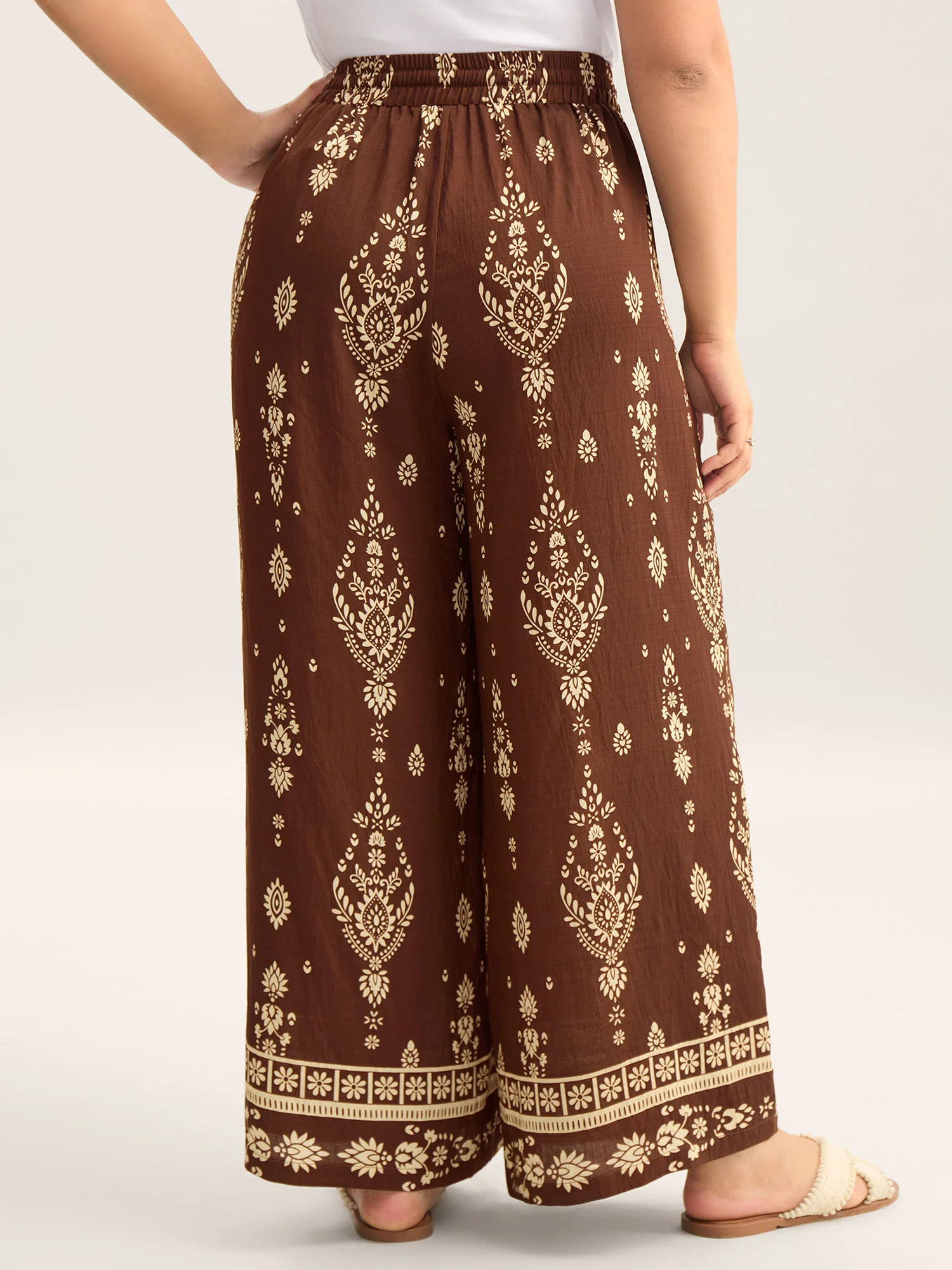 Boho Print Drawstring Wide-Leg Pants - Image 4