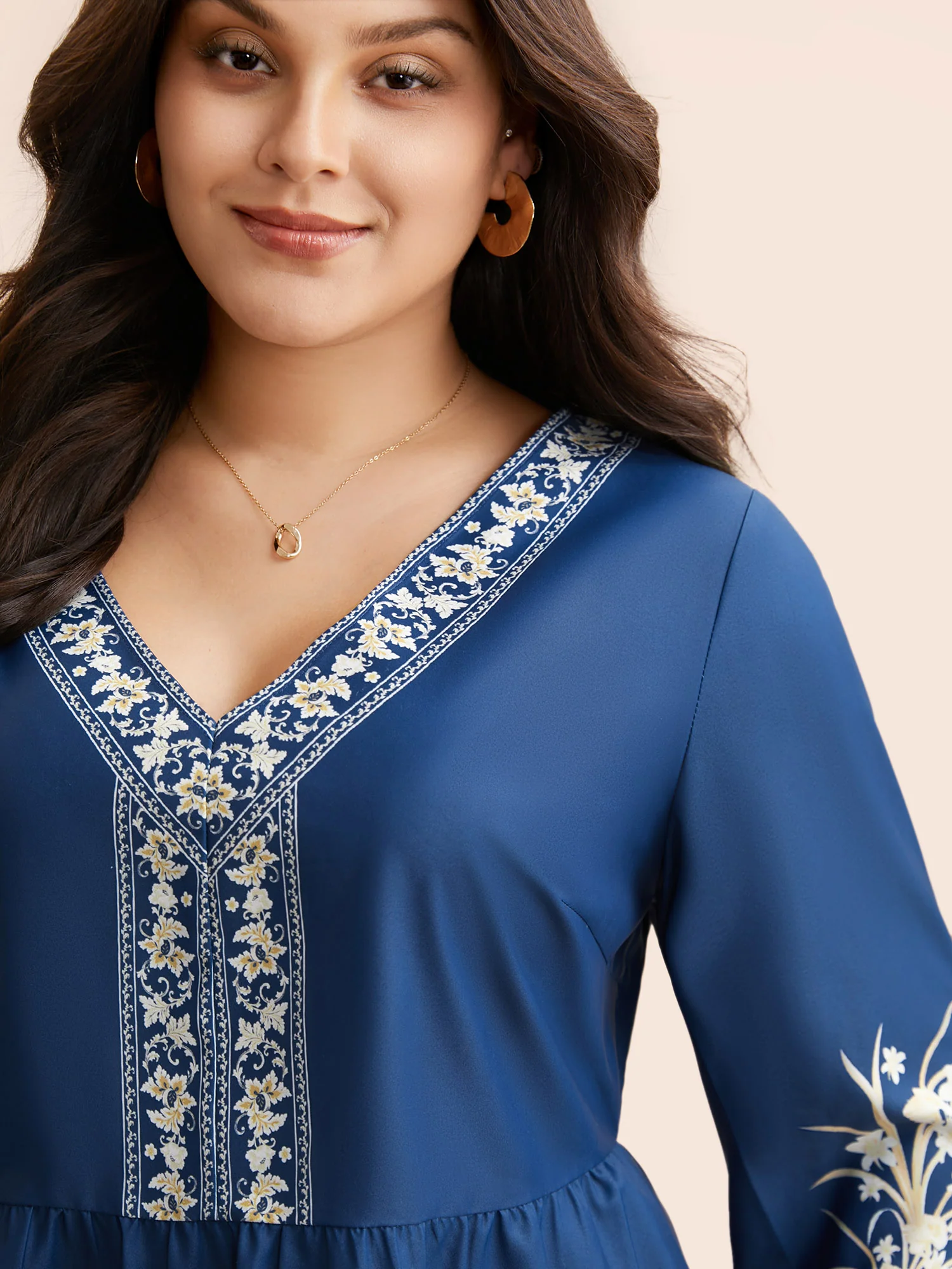 Boho Print Elastic Waist Gathered Blouse - Image 4