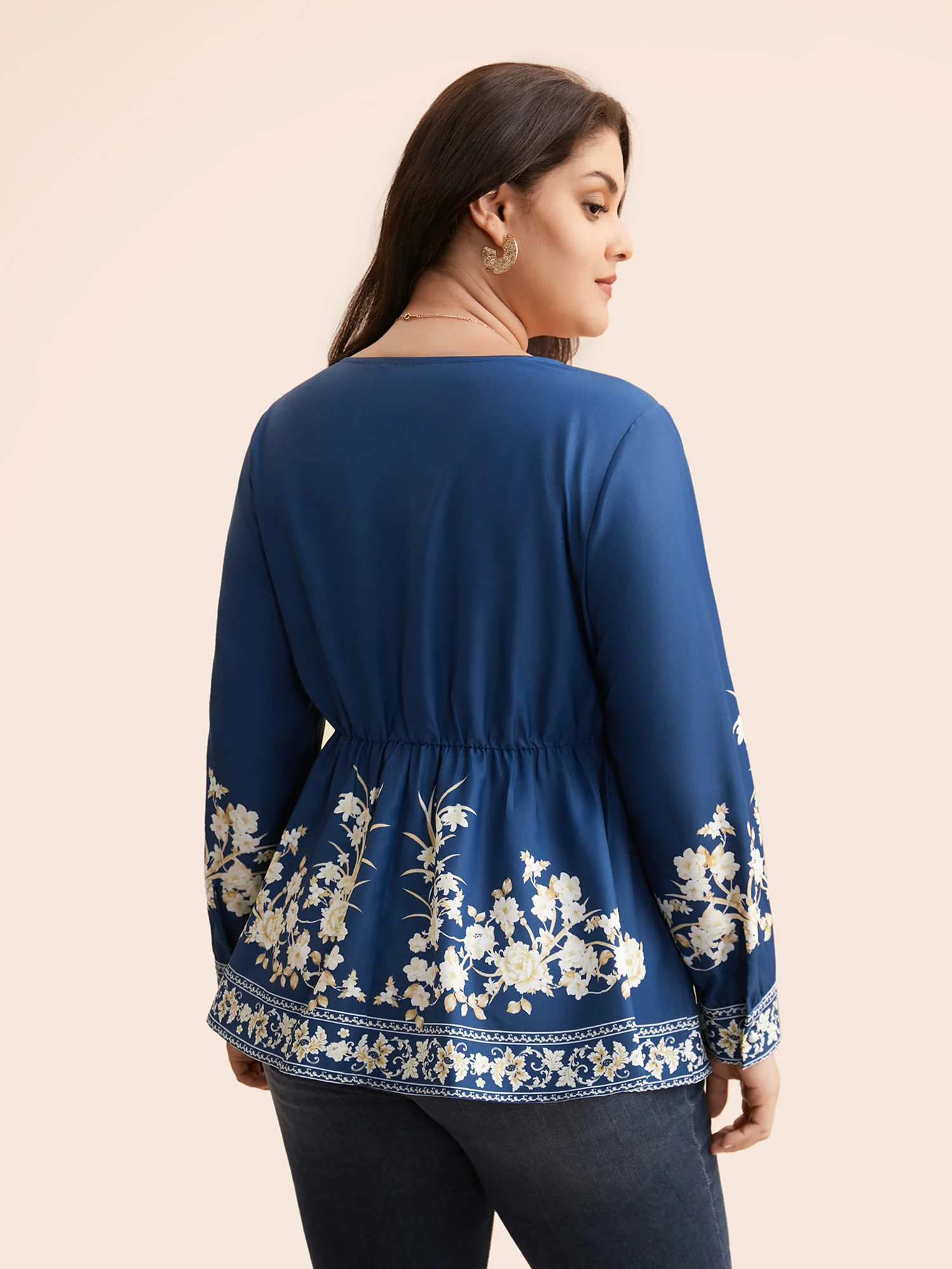 Boho Print Elastic Waist Gathered Blouse - Image 5