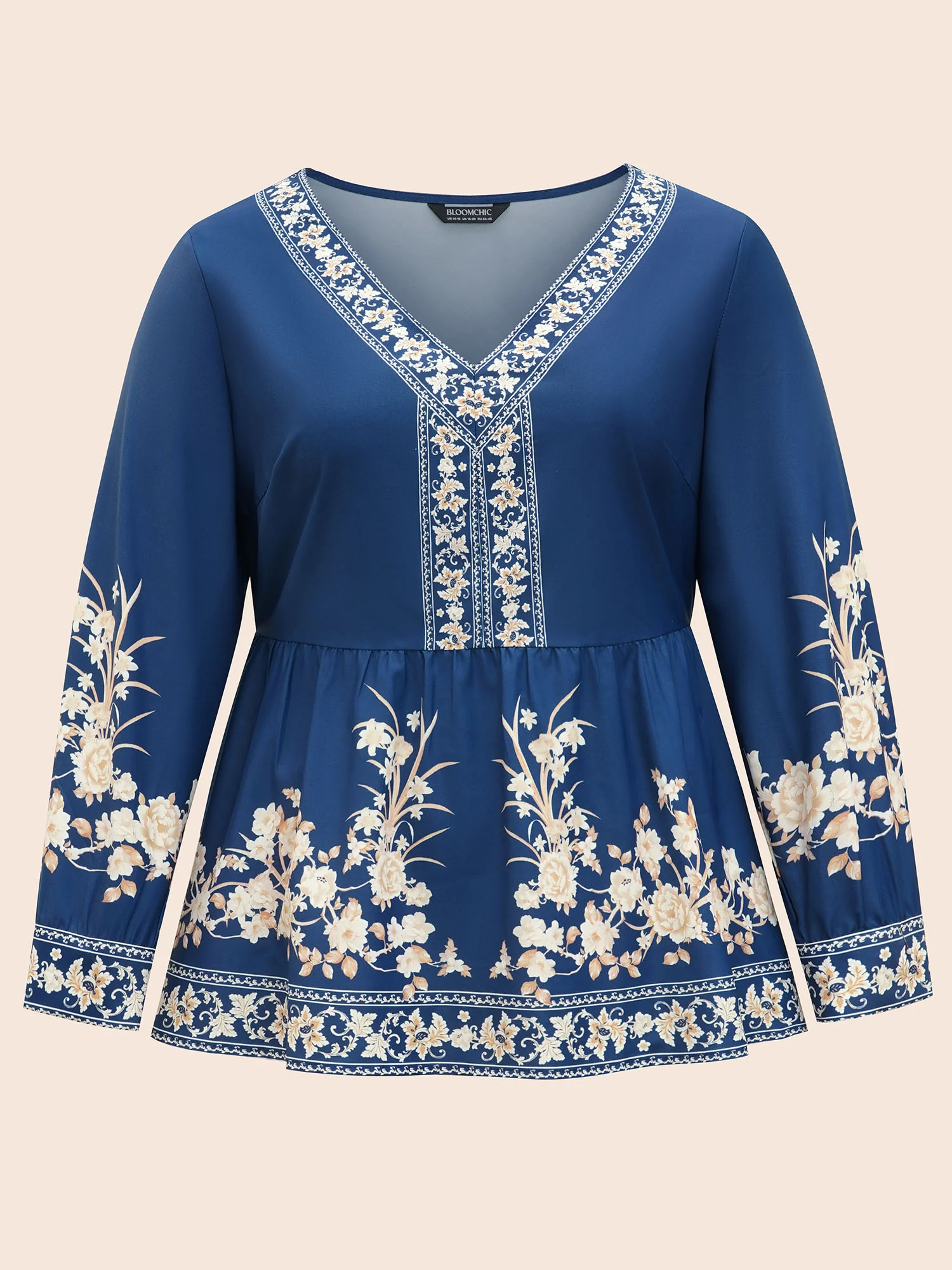 Boho Print Elastic Waist Gathered Blouse - Image 8
