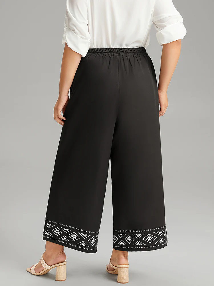 Boho Print Elastic Waist Straight Leg Pants - Image 2