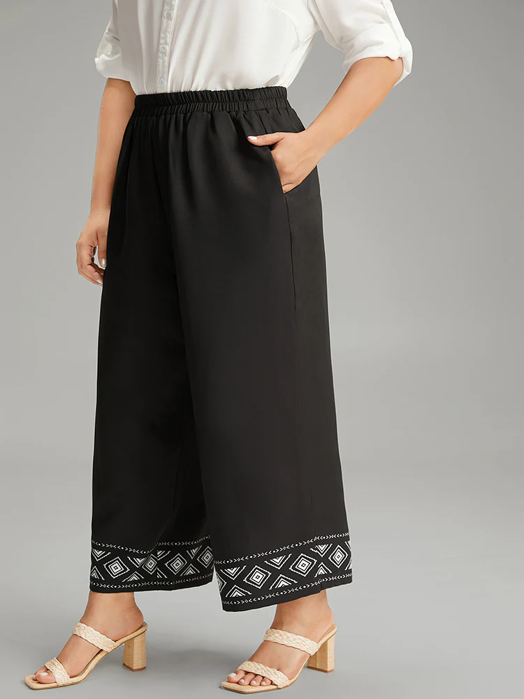 Boho Print Elastic Waist Straight Leg Pants - Image 3